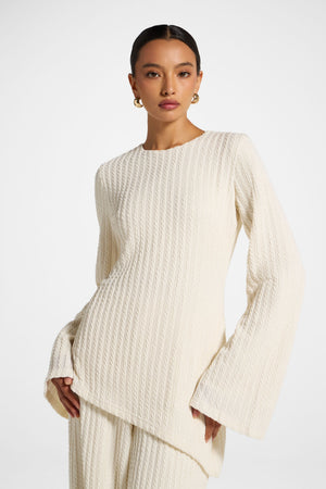 Asymmetric Cotton Blend Top - Sand