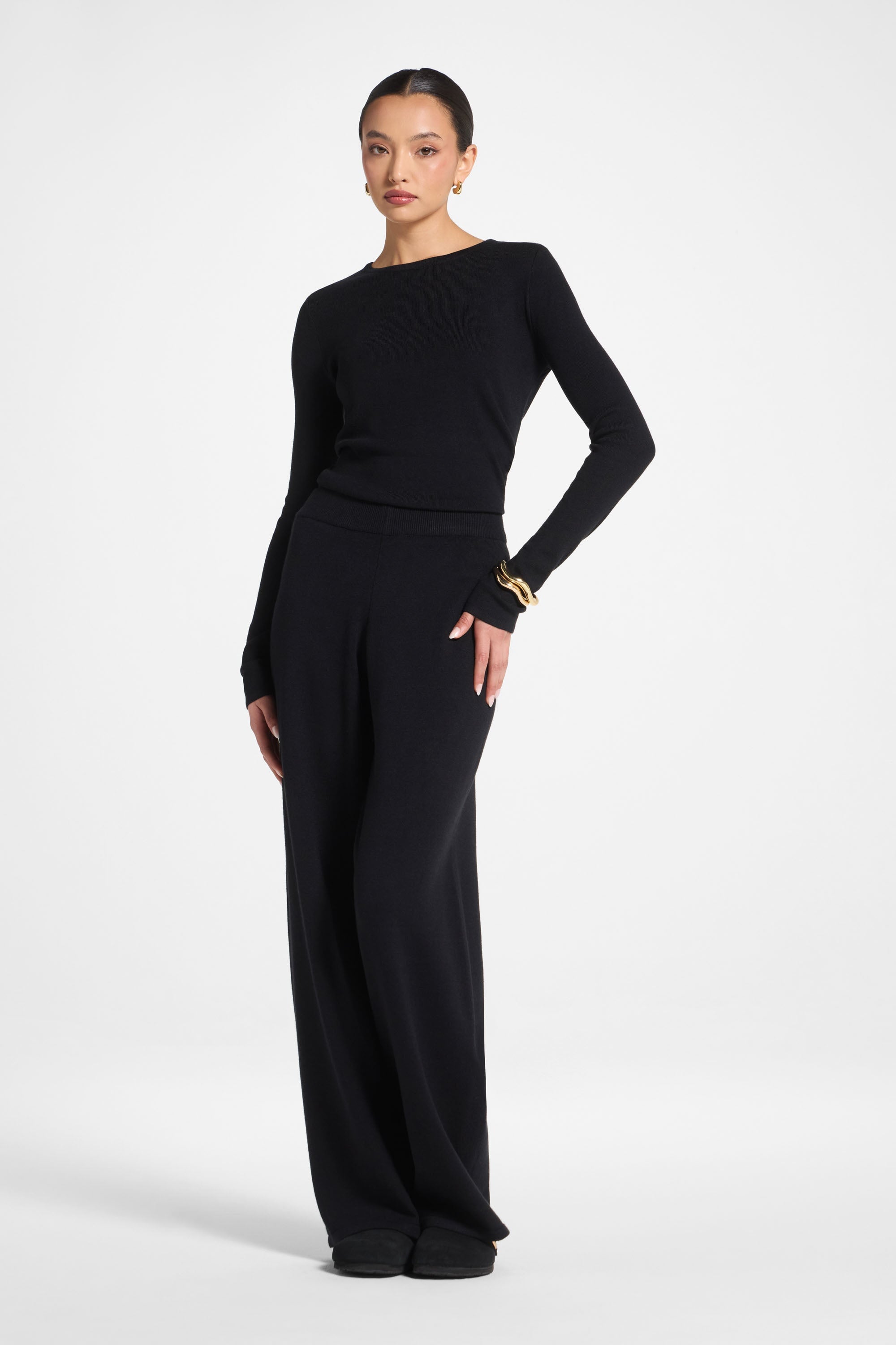 Asymmetric Knit Top & Pants Set - Black Abayas Veiled 