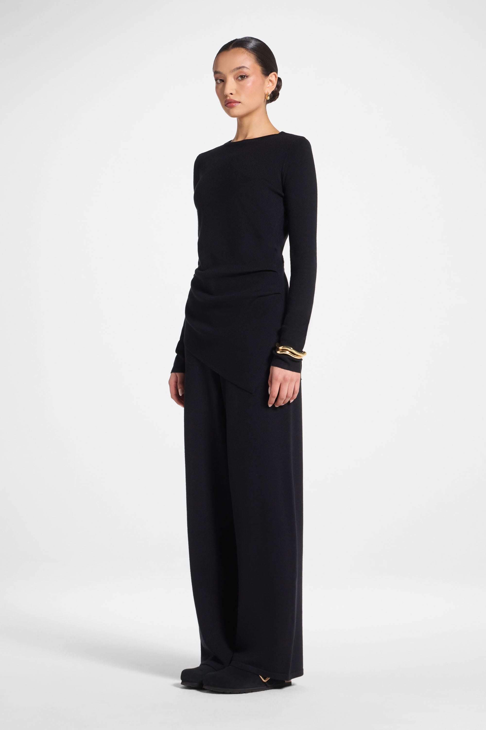 Asymmetric Knit Top & Pants Set - Black Abayas Veiled 