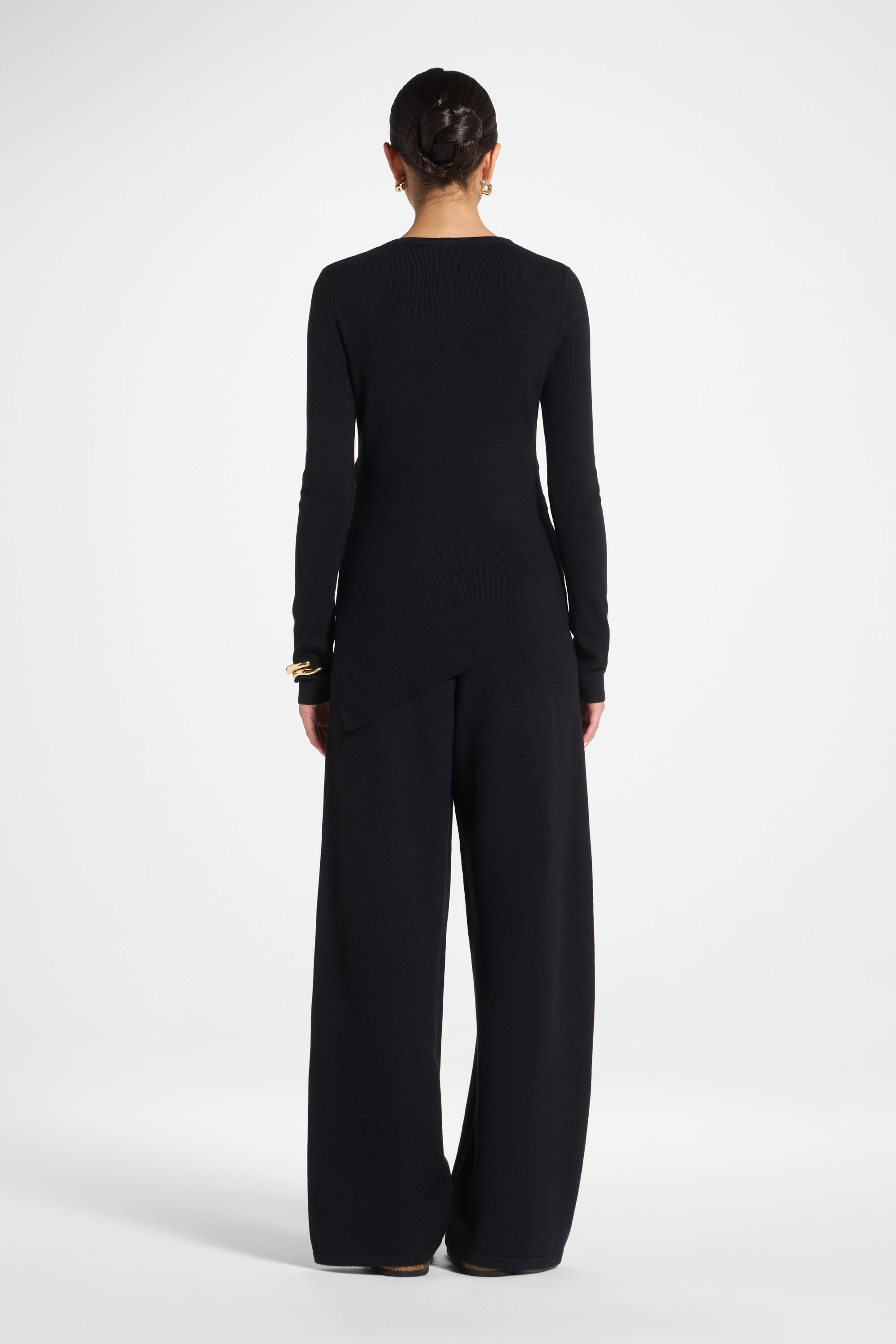 Asymmetric Knit Top & Pants Set - Black Abayas Veiled 