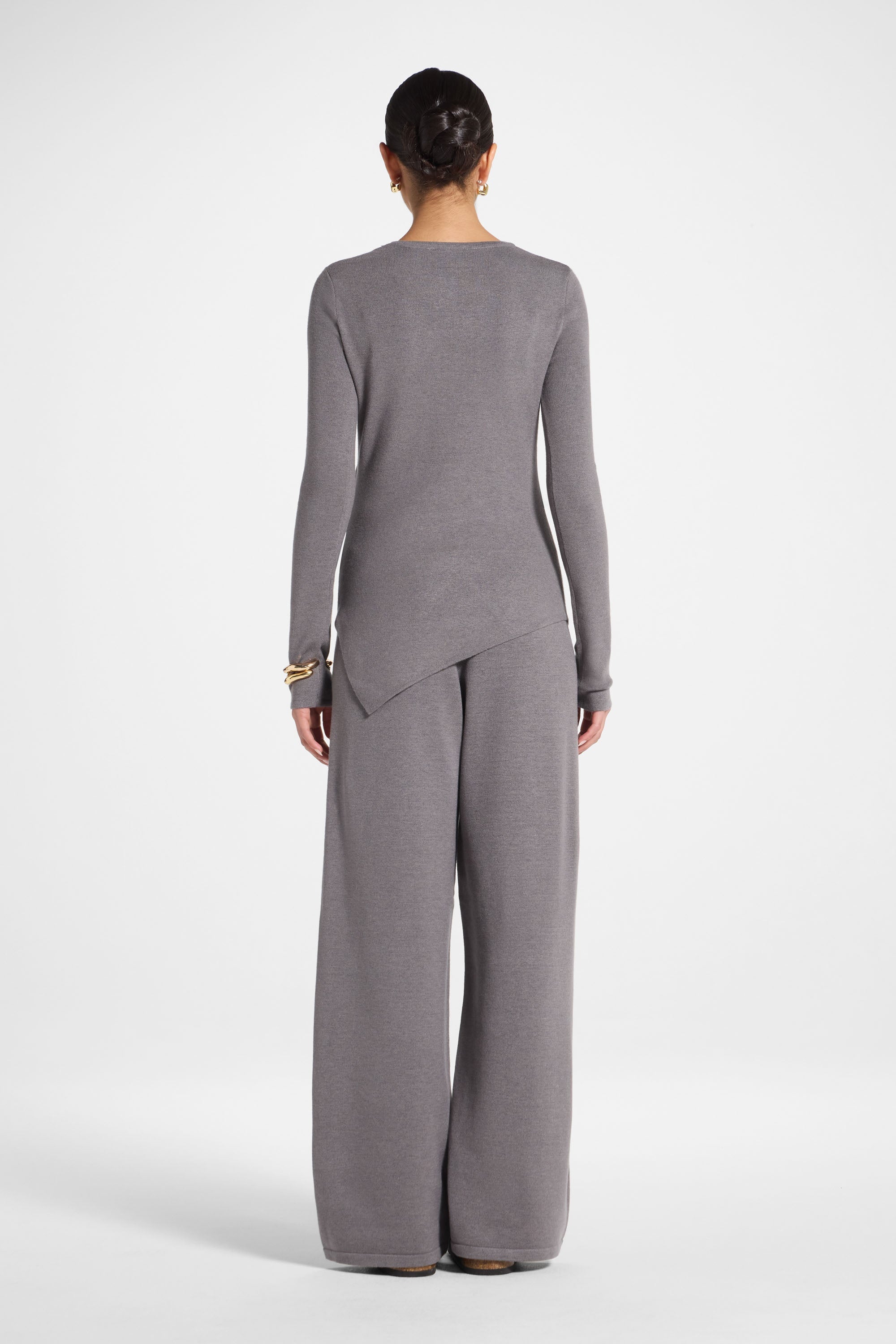Asymmetric Knit Top & Pants Set - Charcoal Abayas Veiled 