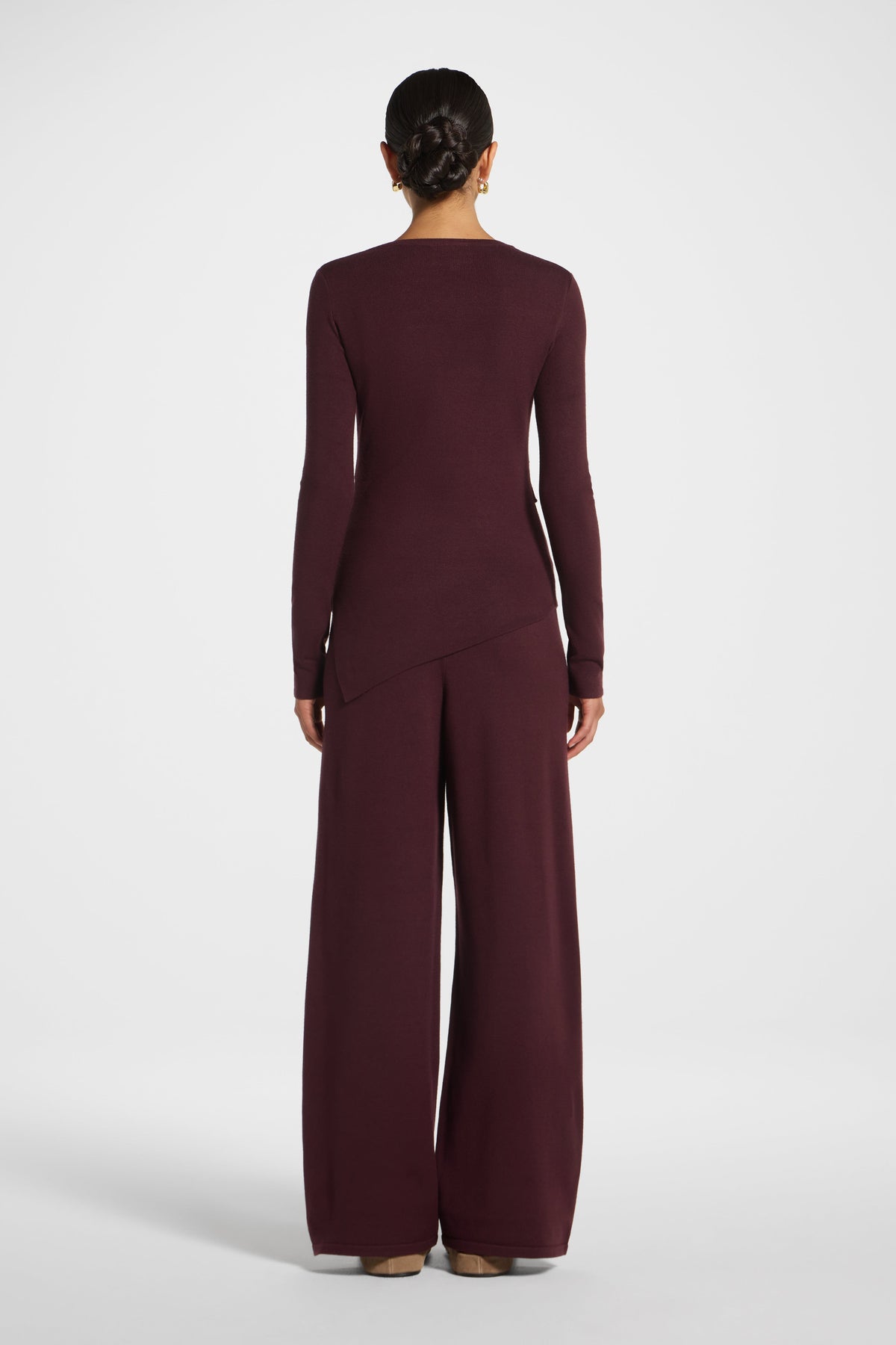 Asymmetric Knit Top & Pants Set - Chocolate Truffle Veiled 