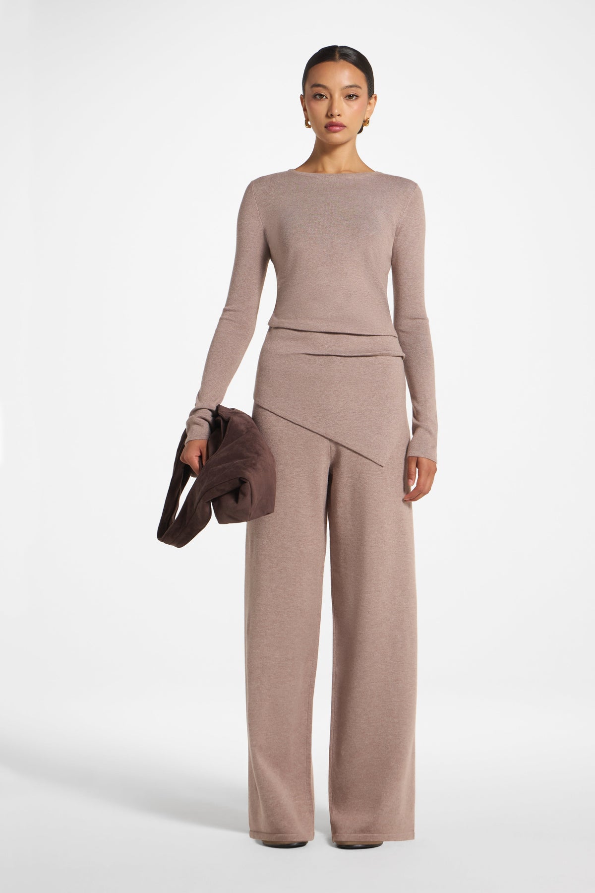 Asymmetric Knit Top & Pants Set - Heather Taupe Veiled 