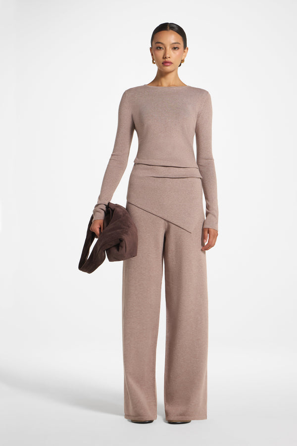 Asymmetric Knit Top & Pants Set - Heather Taupe Veiled 