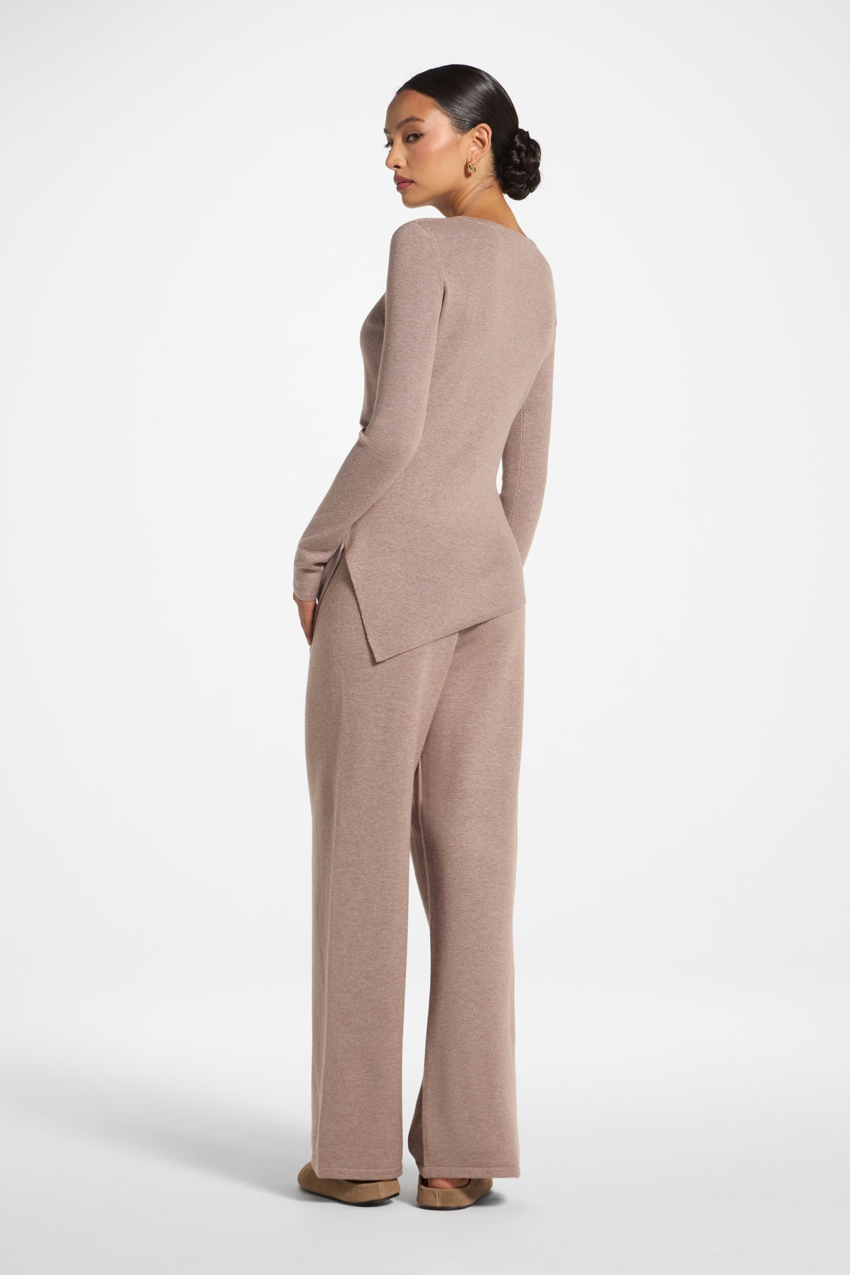 Asymmetric Knit Top & Pants Set - Heather Taupe Veiled 