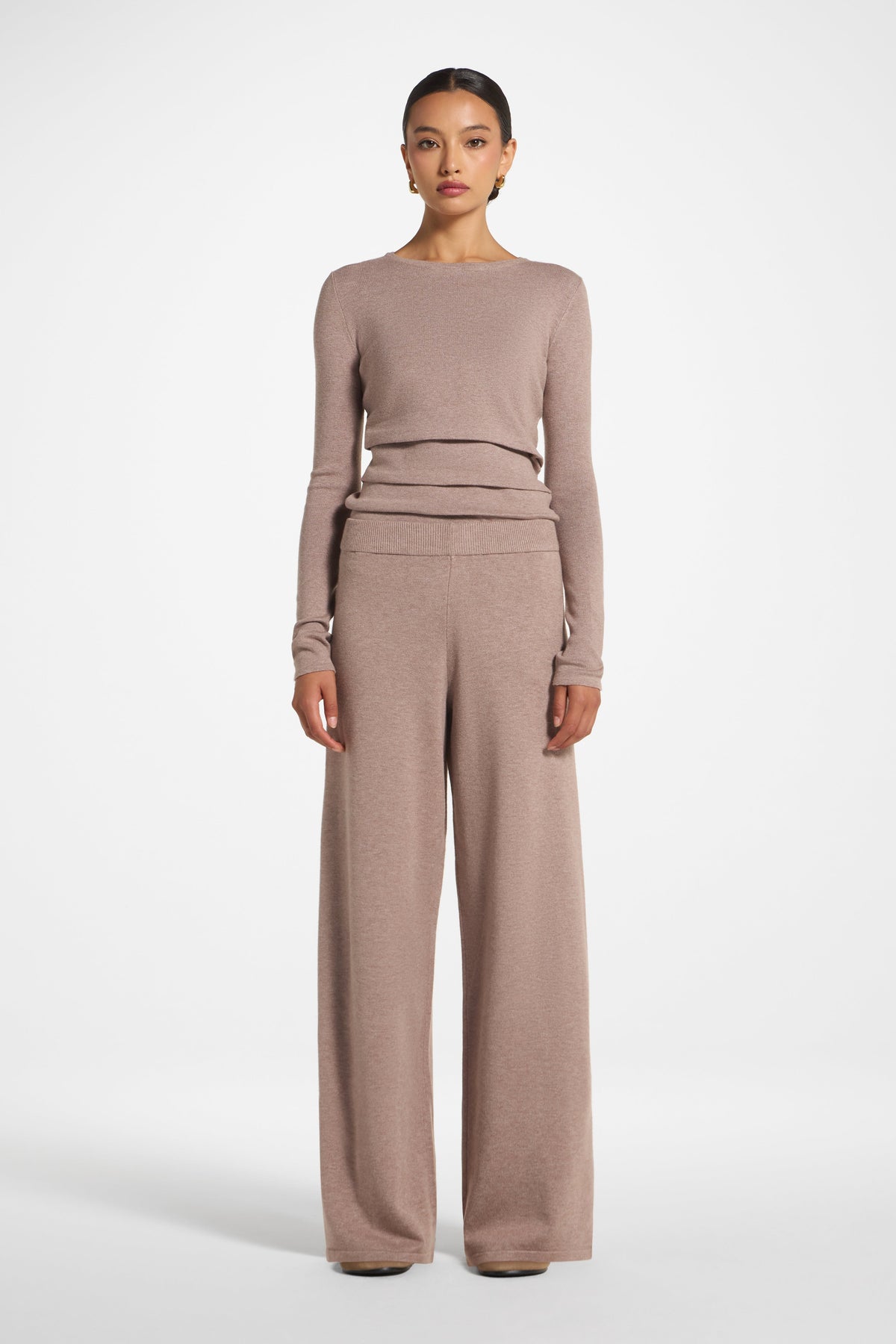 Asymmetric Knit Top & Pants Set - Heather Taupe Veiled 