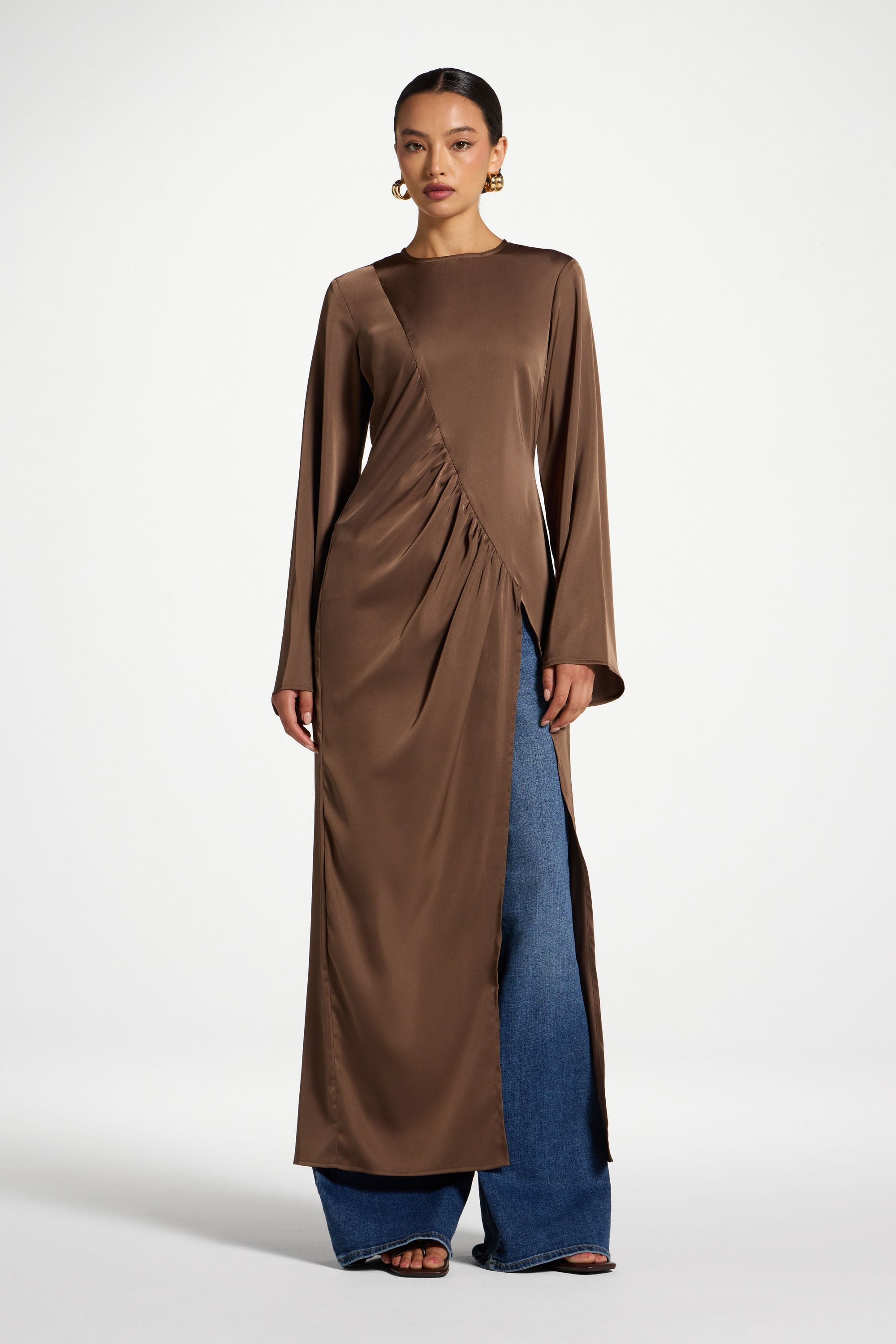 Asymmetric Midi Top - Brown Abayas Veiled 