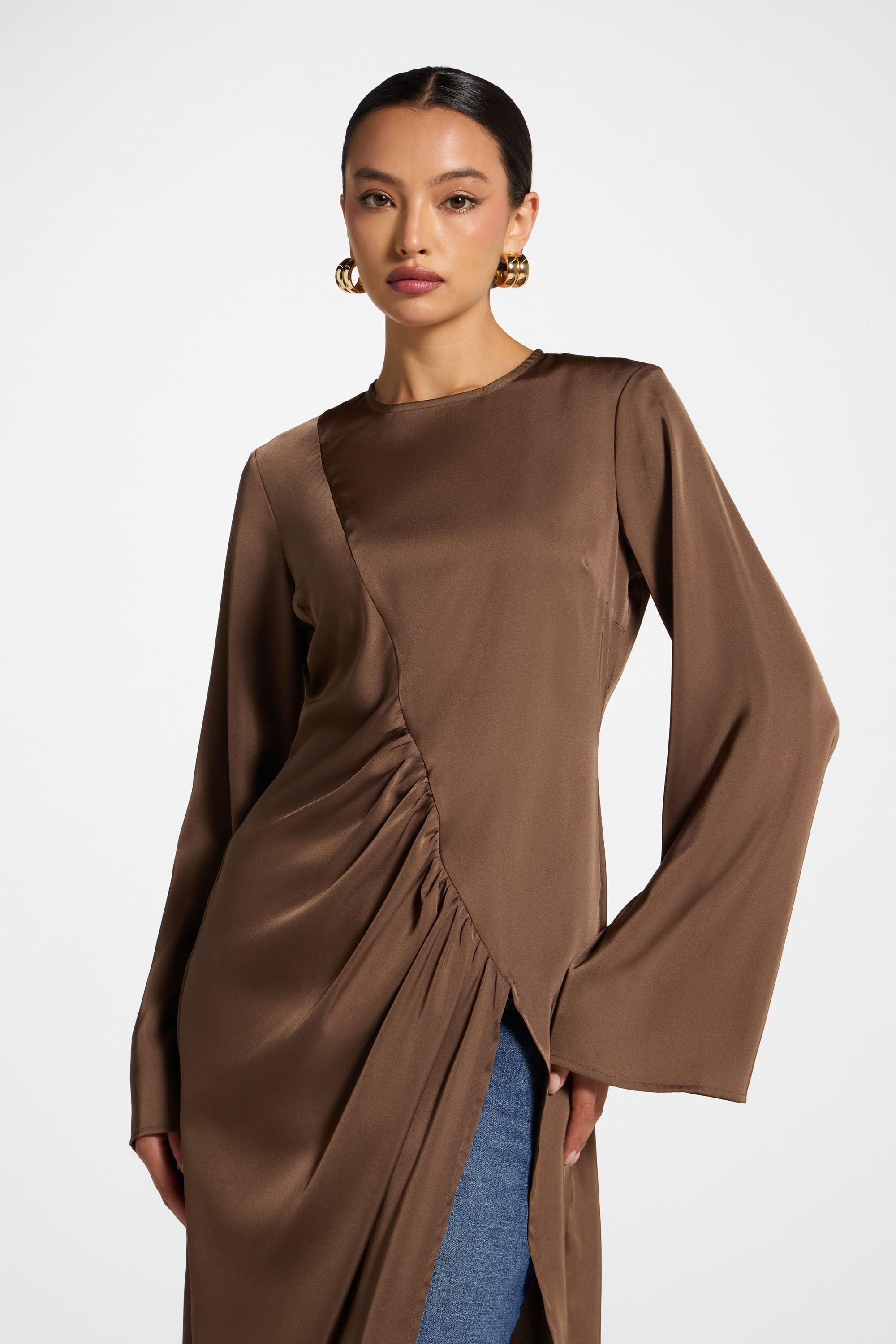 Asymmetric Midi Top - Brown Abayas Veiled 