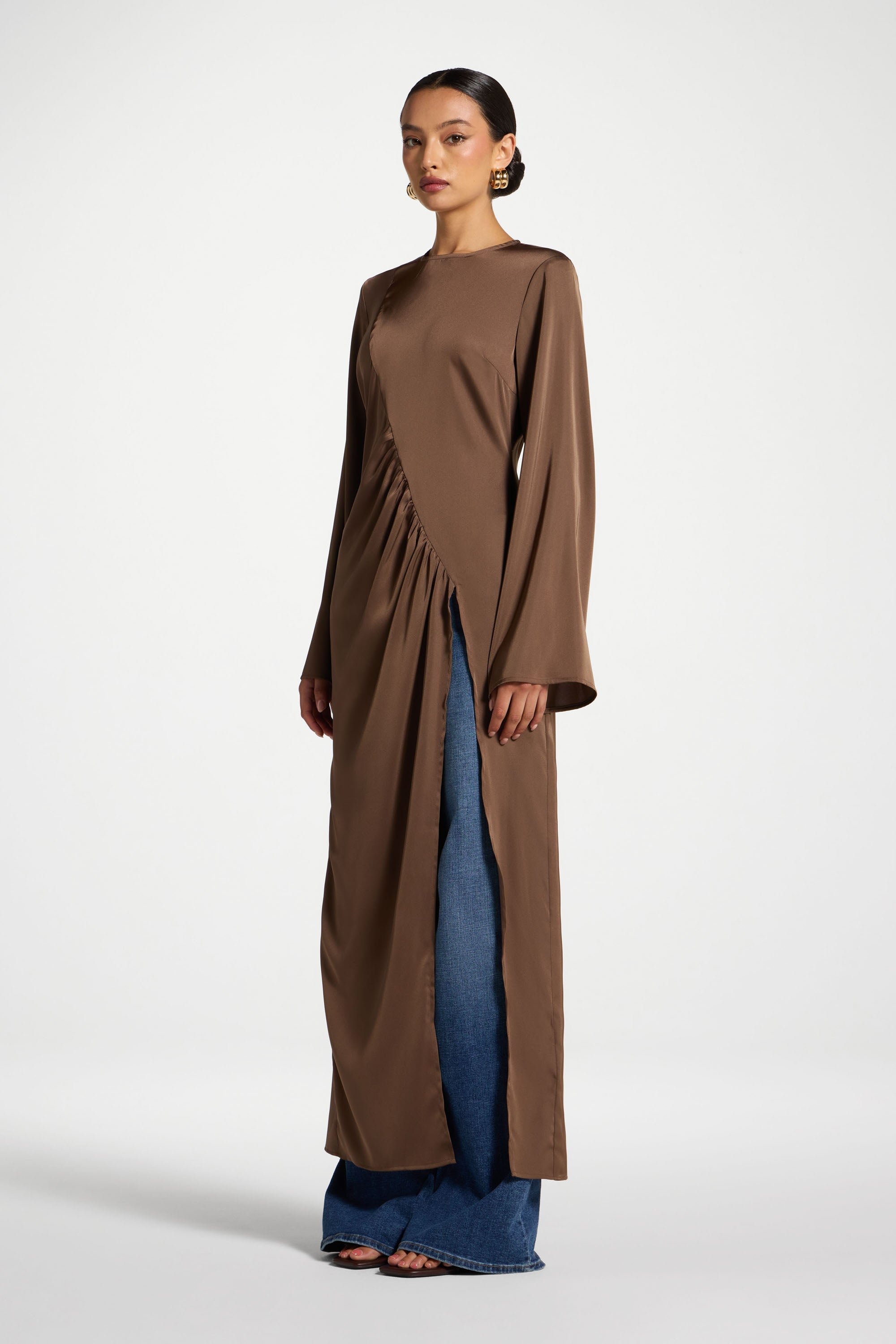 Asymmetric Midi Top - Brown Abayas Veiled 