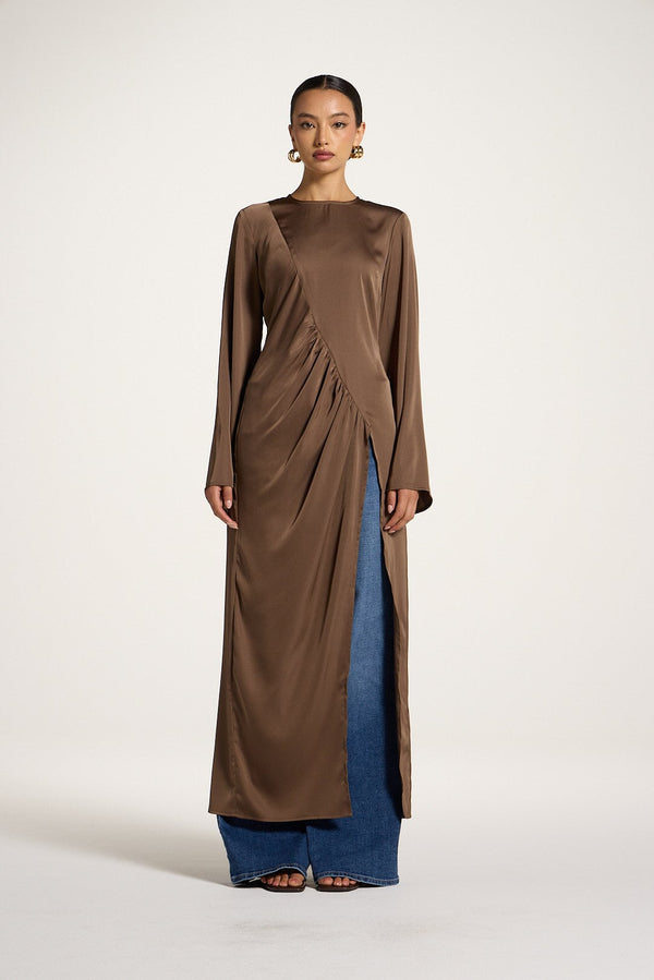 Asymmetric Midi Top - Brown Abayas Veiled 