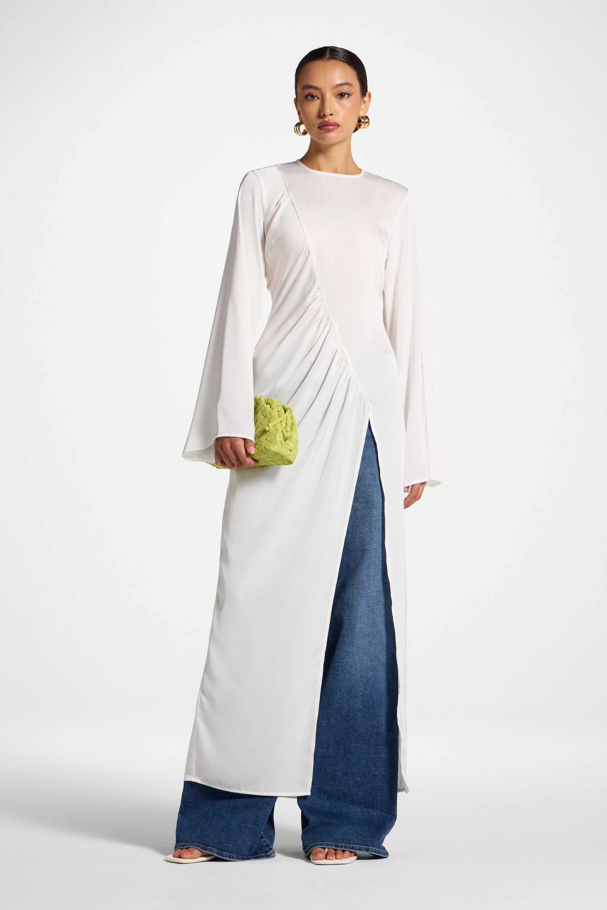 Asymmetric Midi Top - White Abayas Veiled 