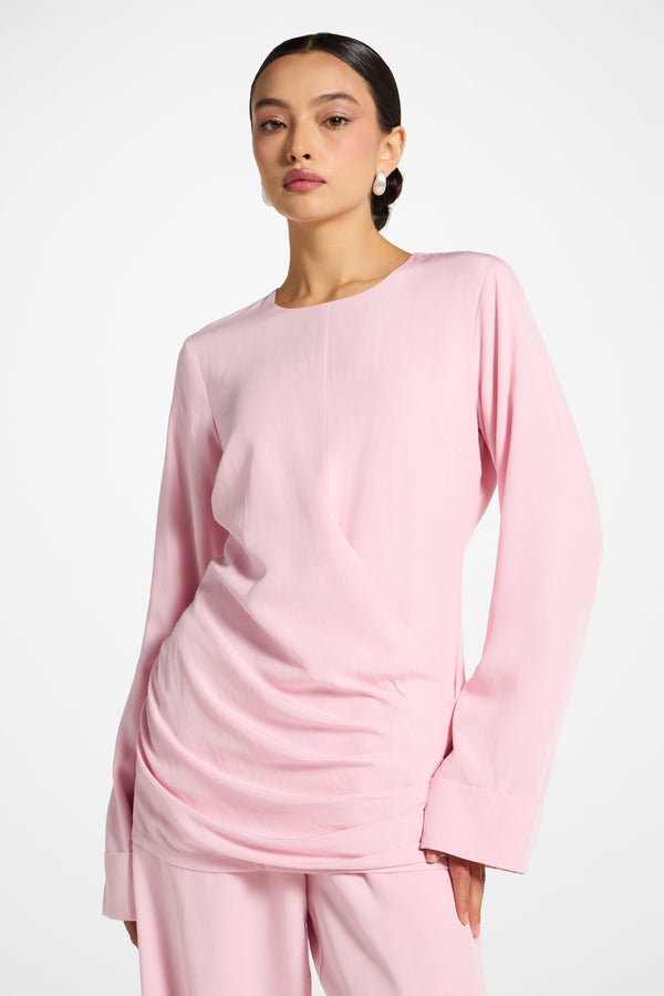 Asymmetric Pleated Top - Baby Pink Abayas Veiled 