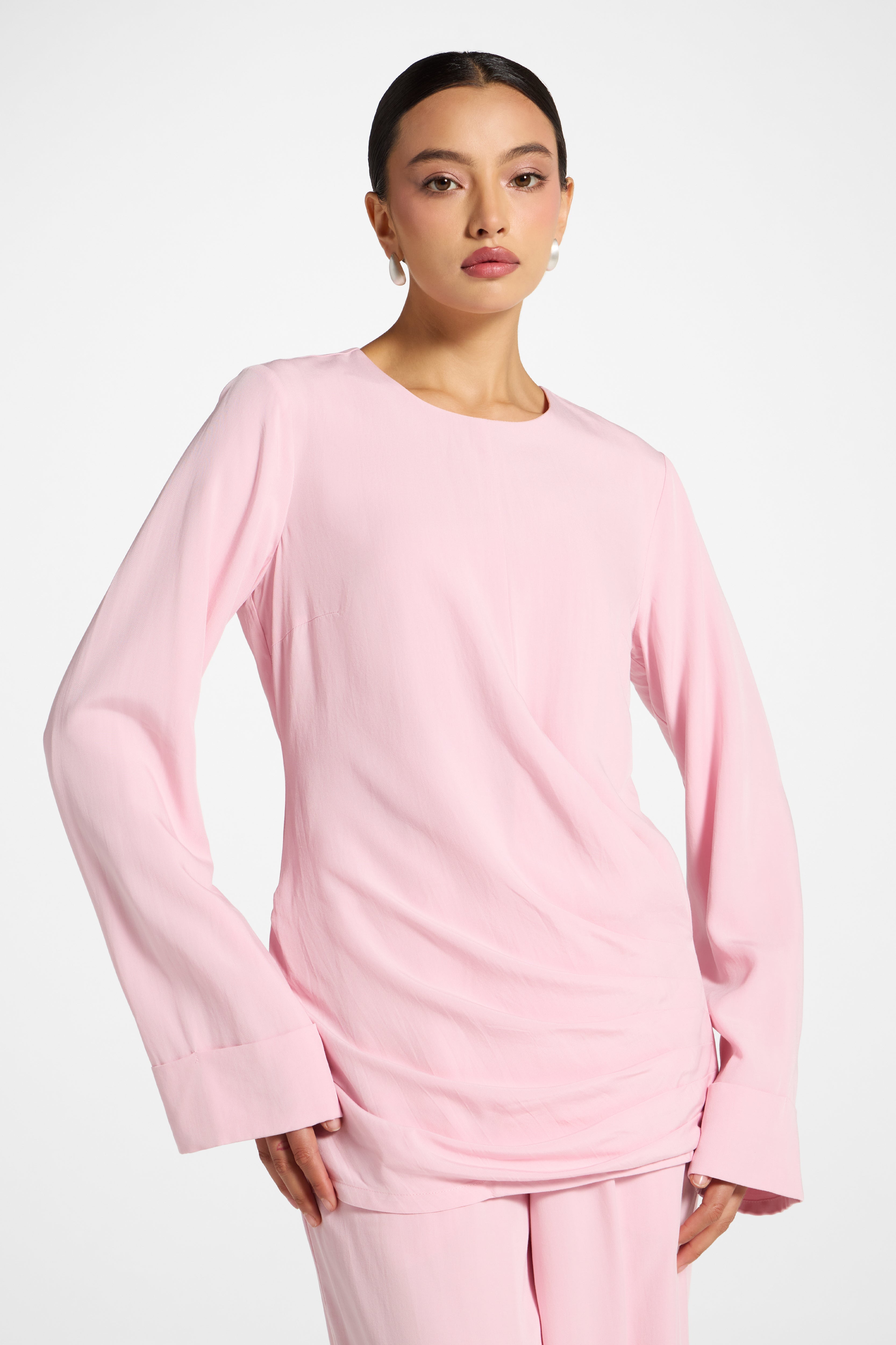 Asymmetric Pleated Top - Baby Pink Abayas Veiled 
