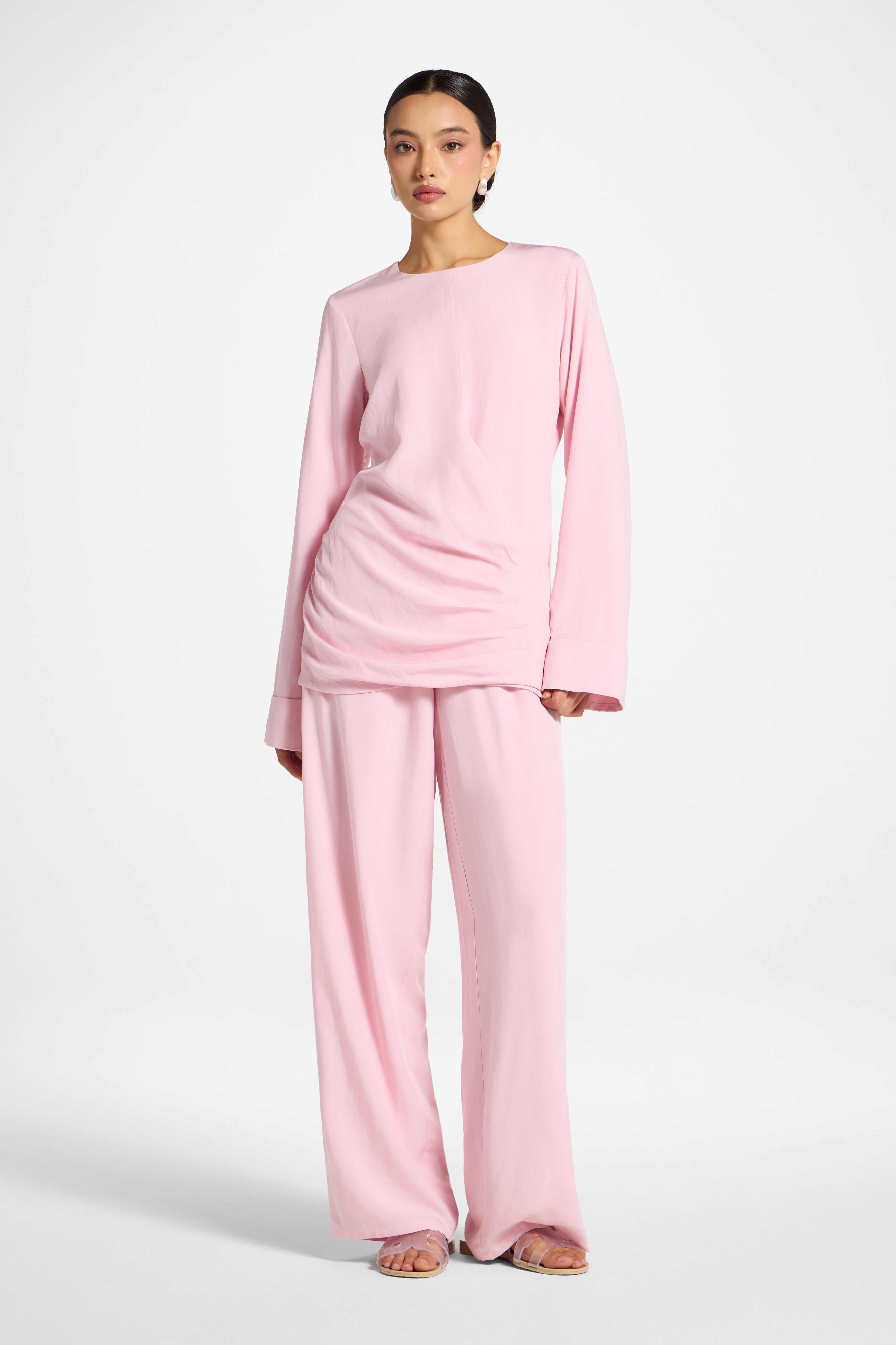 Asymmetric Pleated Top - Baby Pink Abayas Veiled 