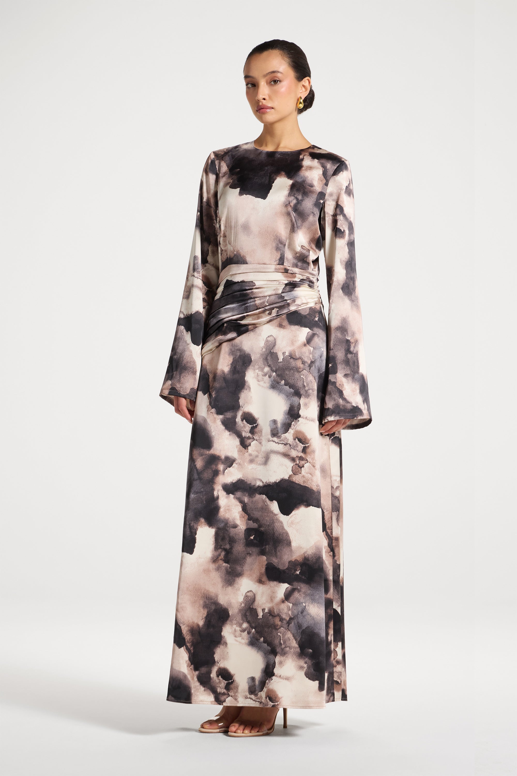 Asymmetric Pleated Waist Maxi Dress Abayas Veiled 