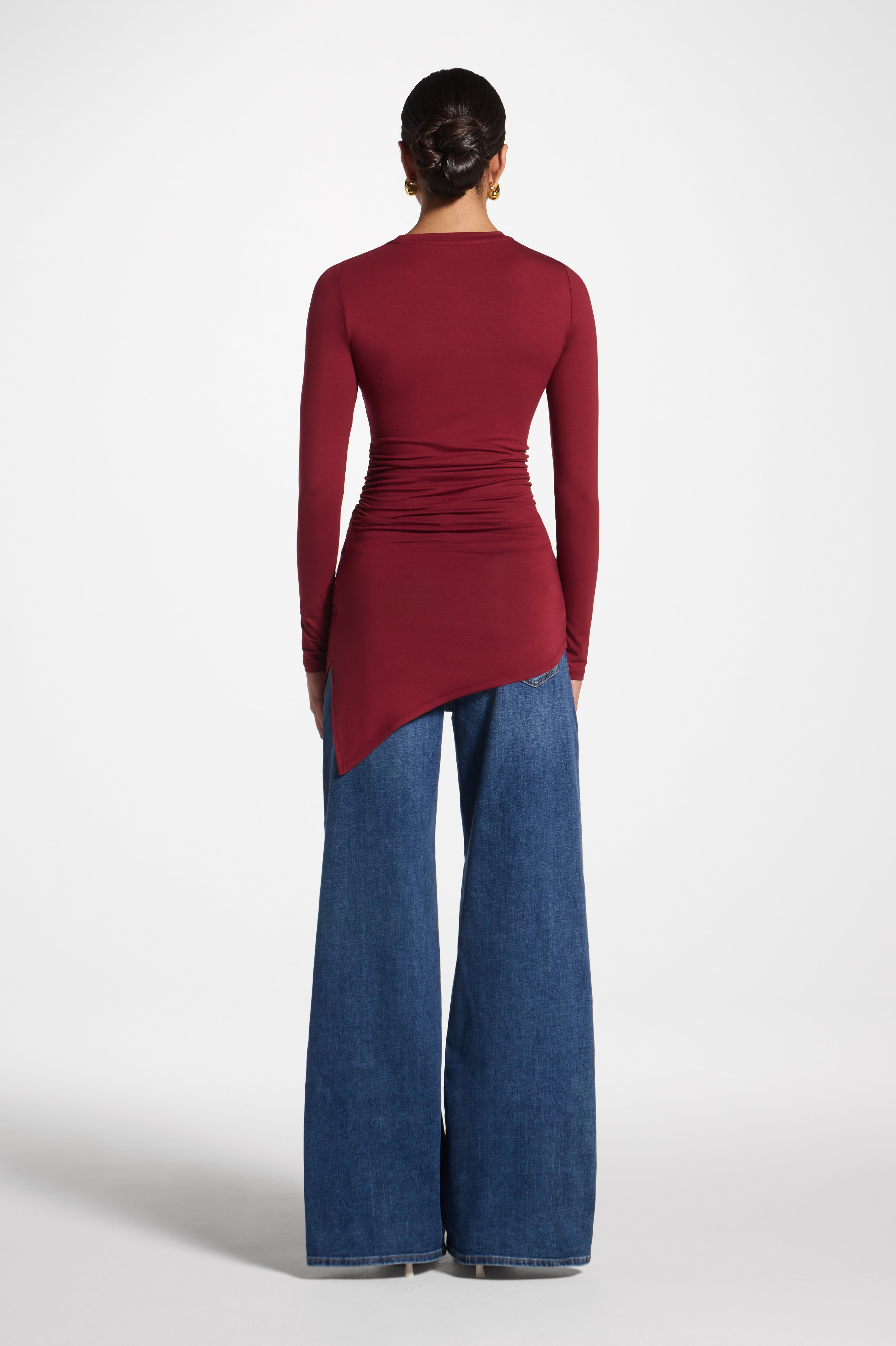 Asymmetric Rouched Bamboo Top - Cherry Lacquer Abayas Veiled 