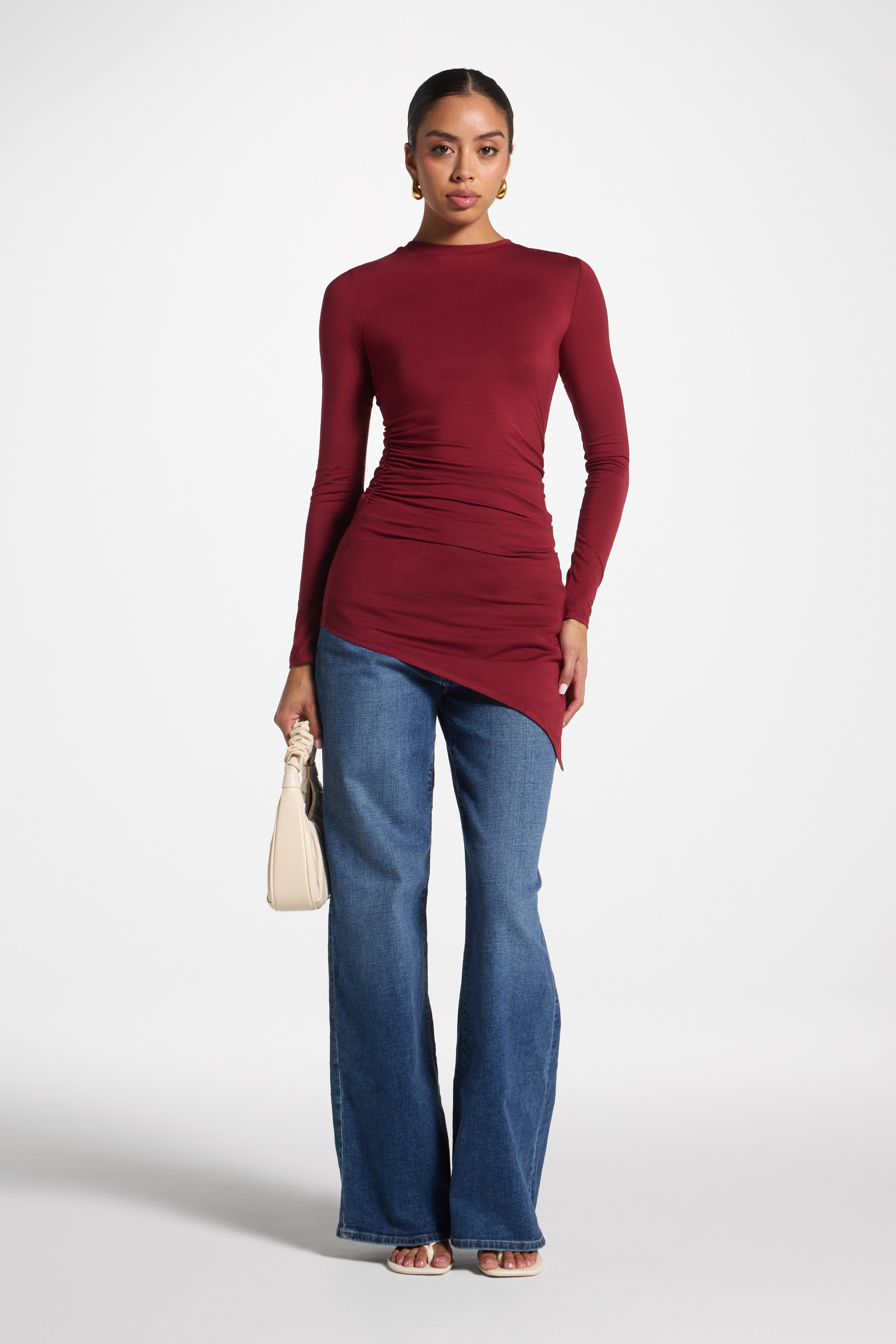 Asymmetric Rouched Bamboo Top - Cherry Lacquer Abayas Veiled 