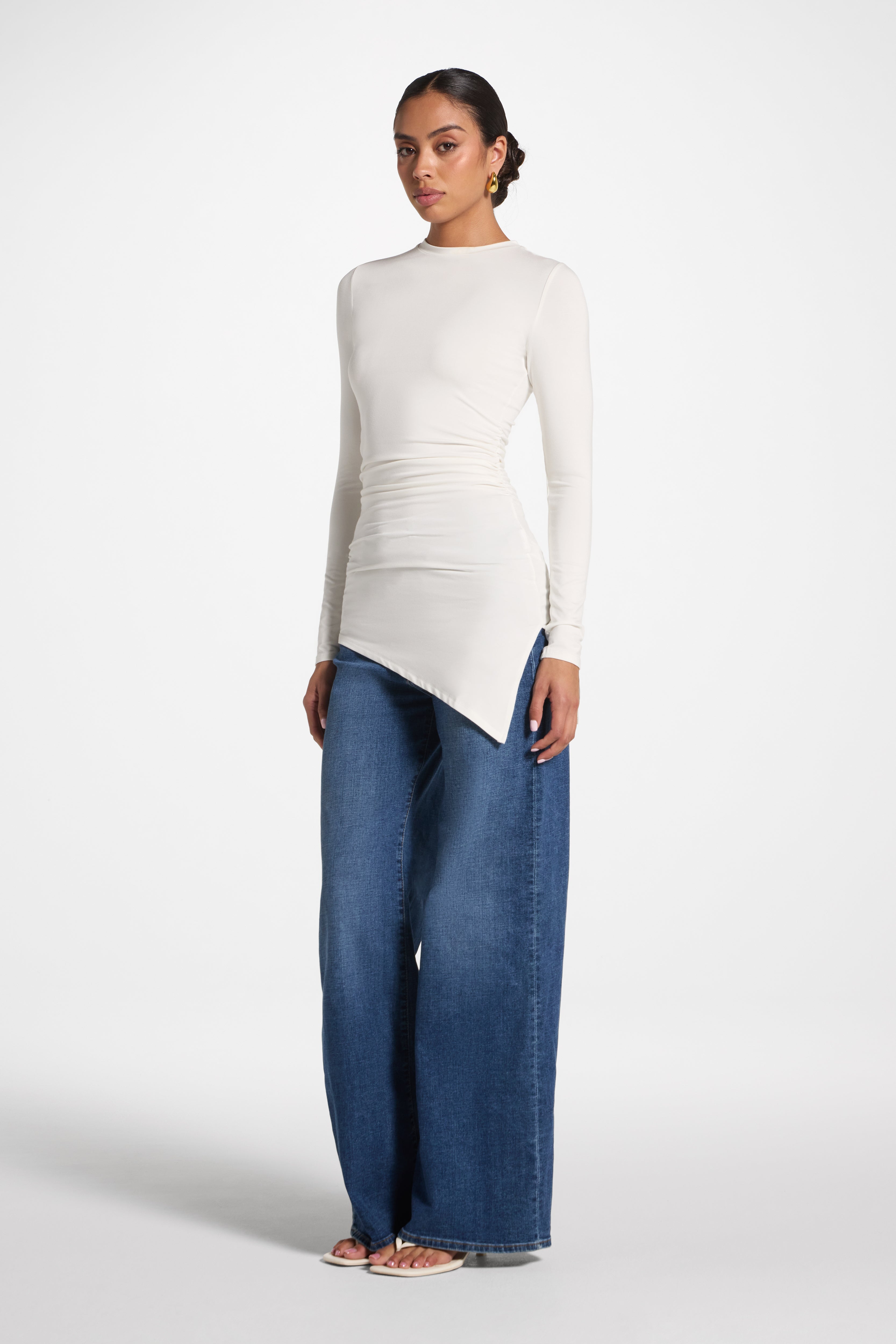 Asymmetric Rouched Bamboo Top - Coconut Milk Abayas Veiled 