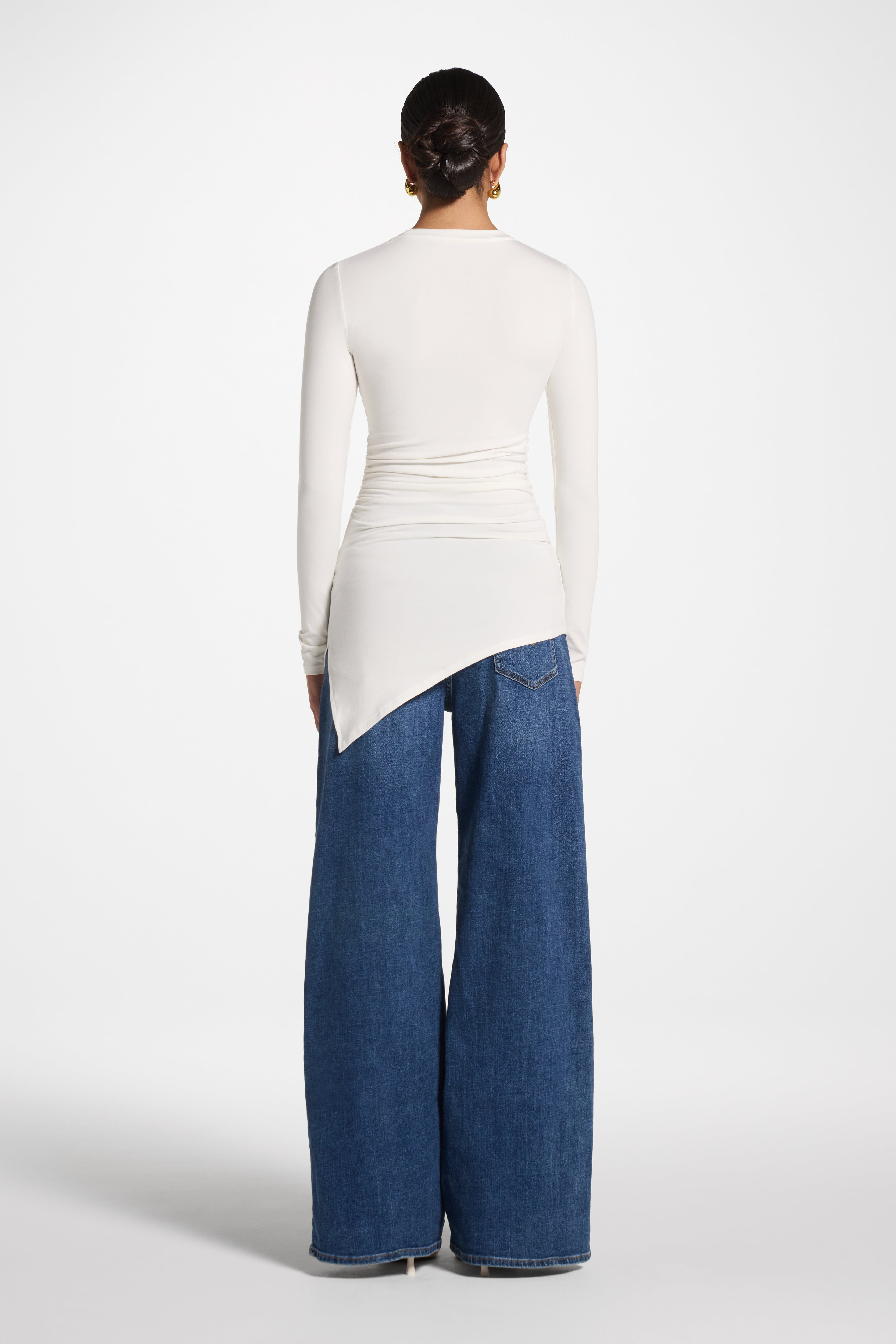 Asymmetric Rouched Bamboo Top - Coconut Milk Abayas Veiled 