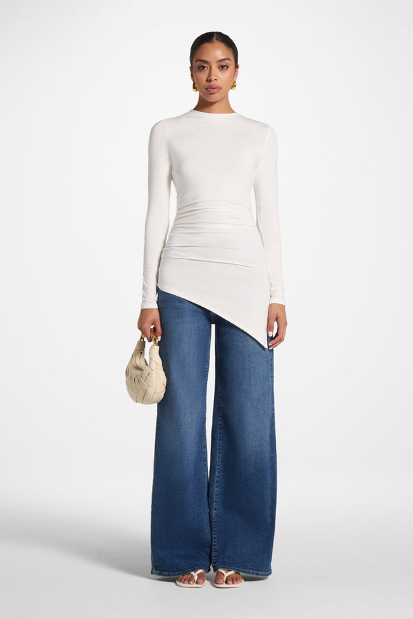 Asymmetric Rouched Bamboo Top - Coconut Milk Abayas Veiled 