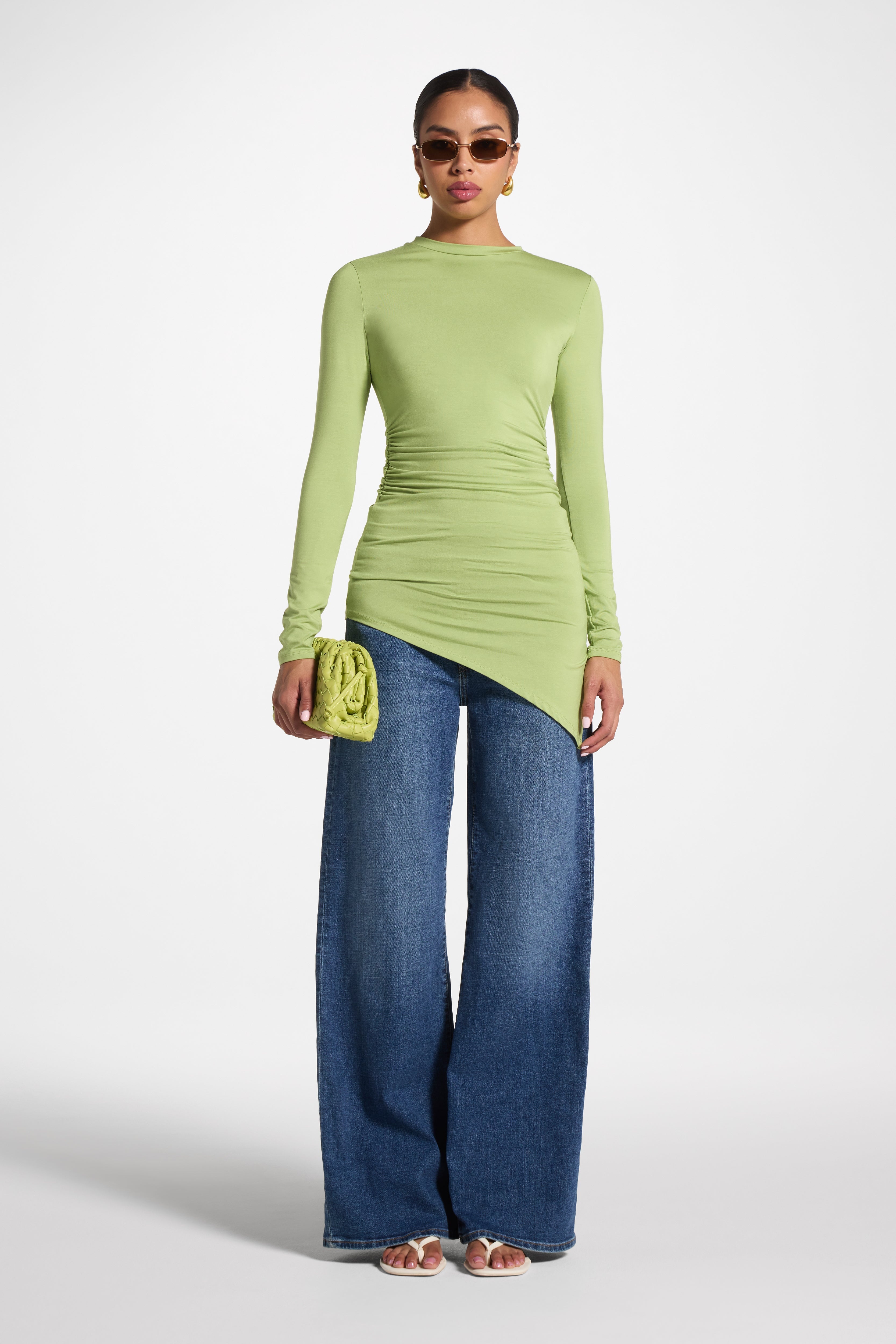 Asymmetric Rouched Bamboo Top - Matcha Abayas Veiled 