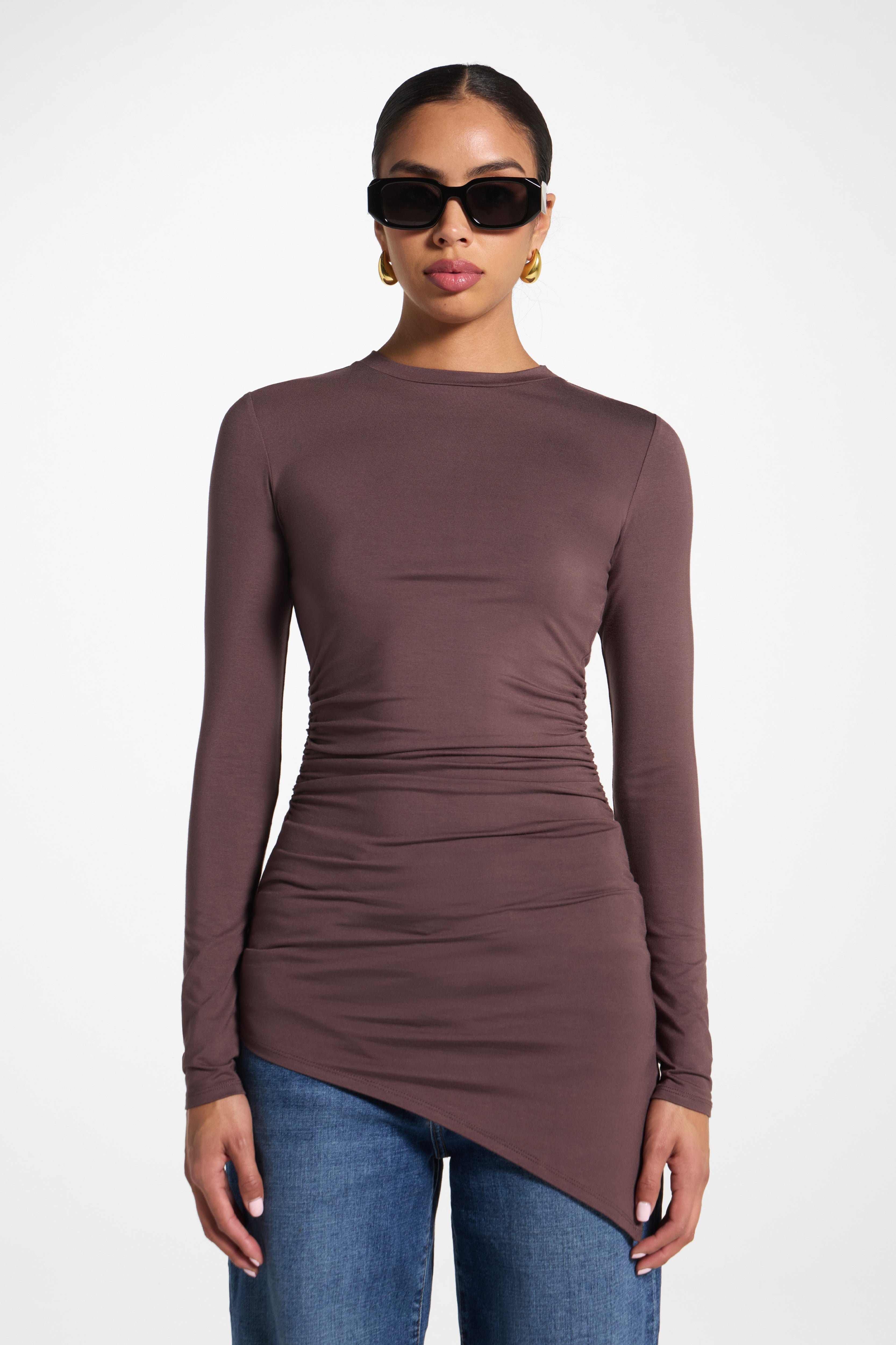 Asymmetric Rouched Bamboo Top - Peppercorn Abayas Veiled 