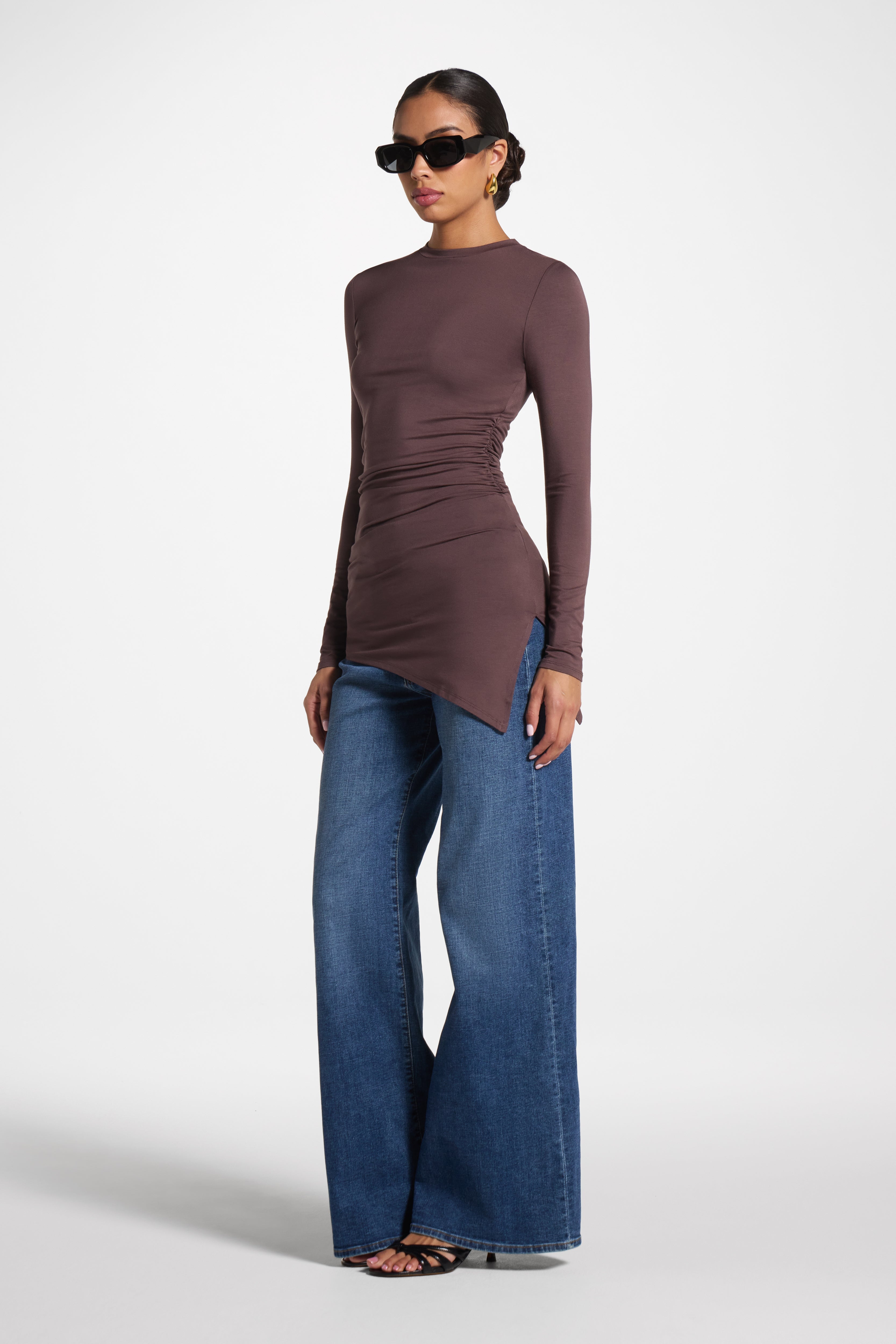 Asymmetric Rouched Bamboo Top - Peppercorn Abayas Veiled 