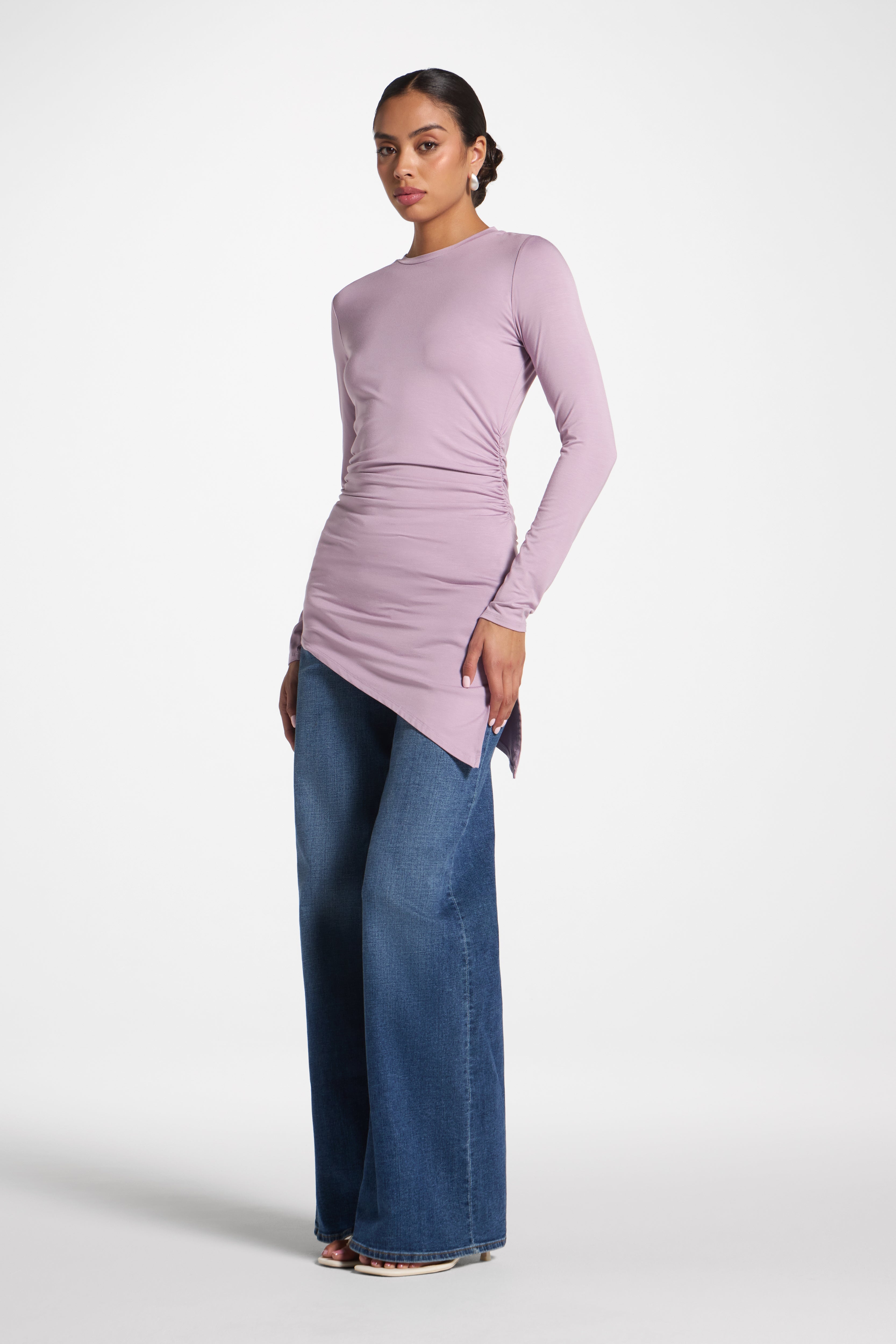 Asymmetric Rouched Bamboo Top - Smokey Lavender Abayas Veiled 