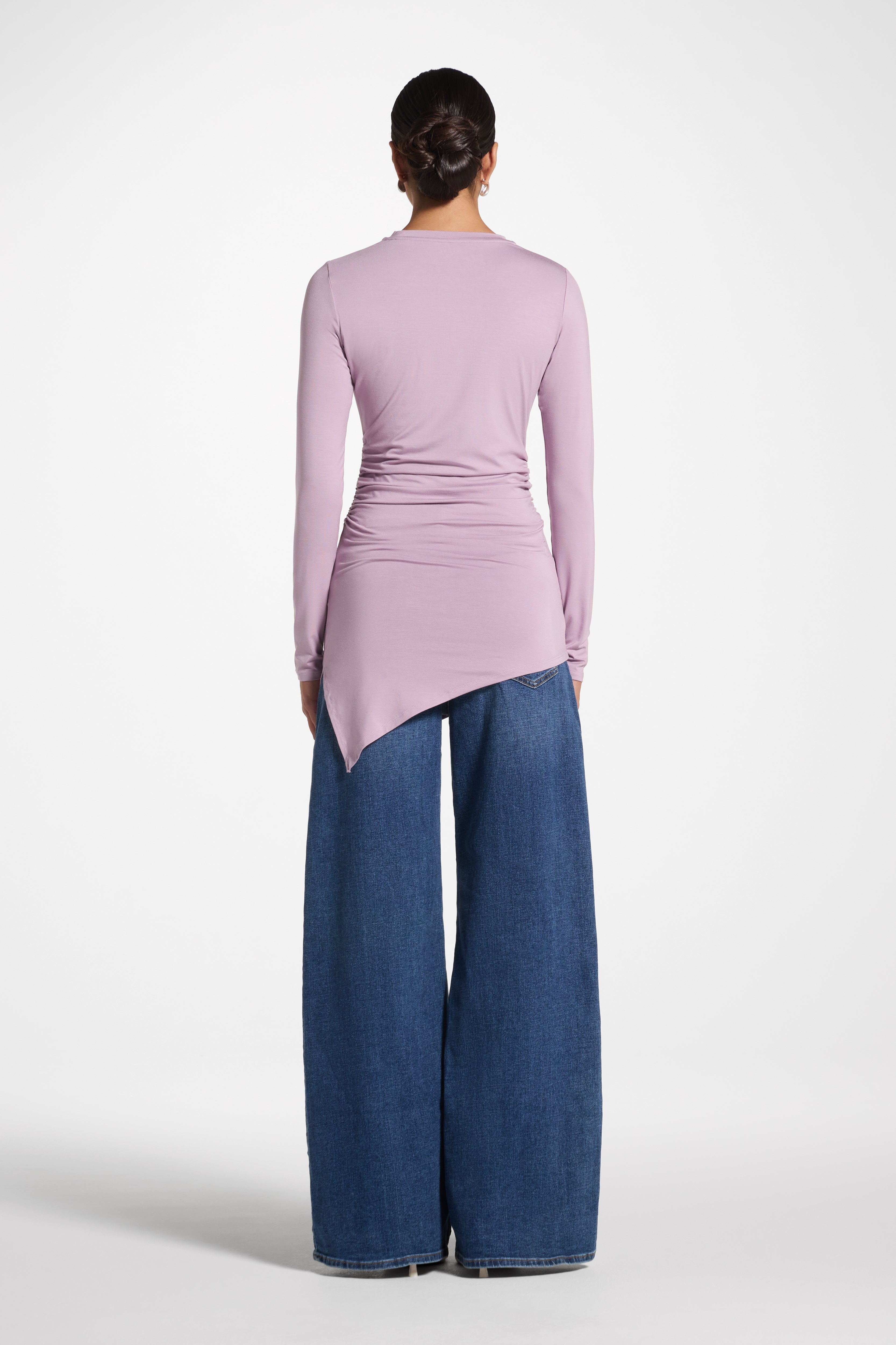Asymmetric Rouched Bamboo Top - Smokey Lavender Abayas Veiled 