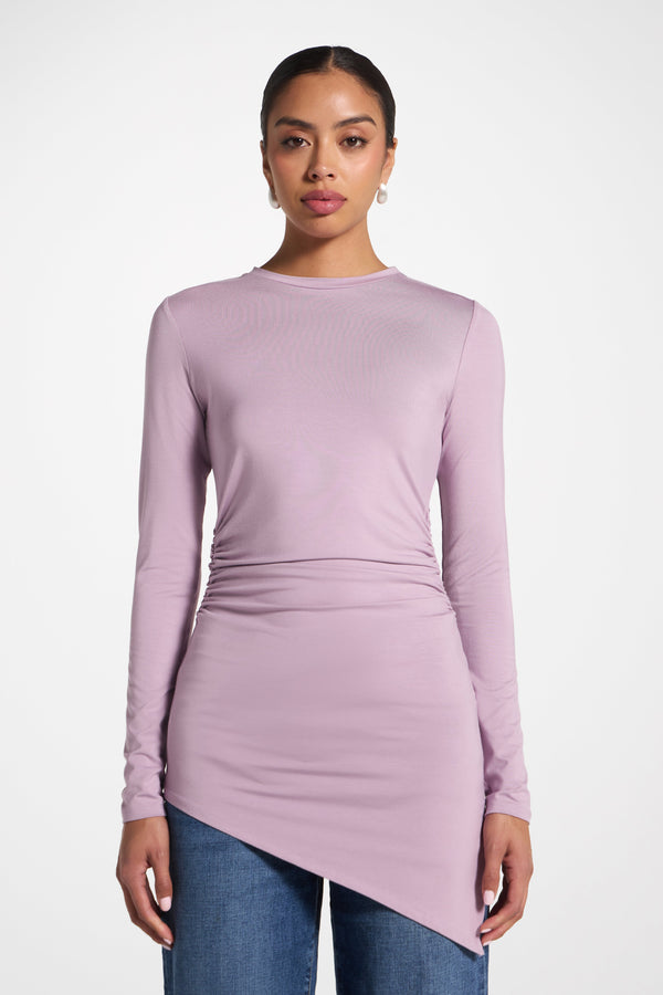 Asymmetric Rouched Bamboo Top - Smokey Lavender Abayas Veiled 