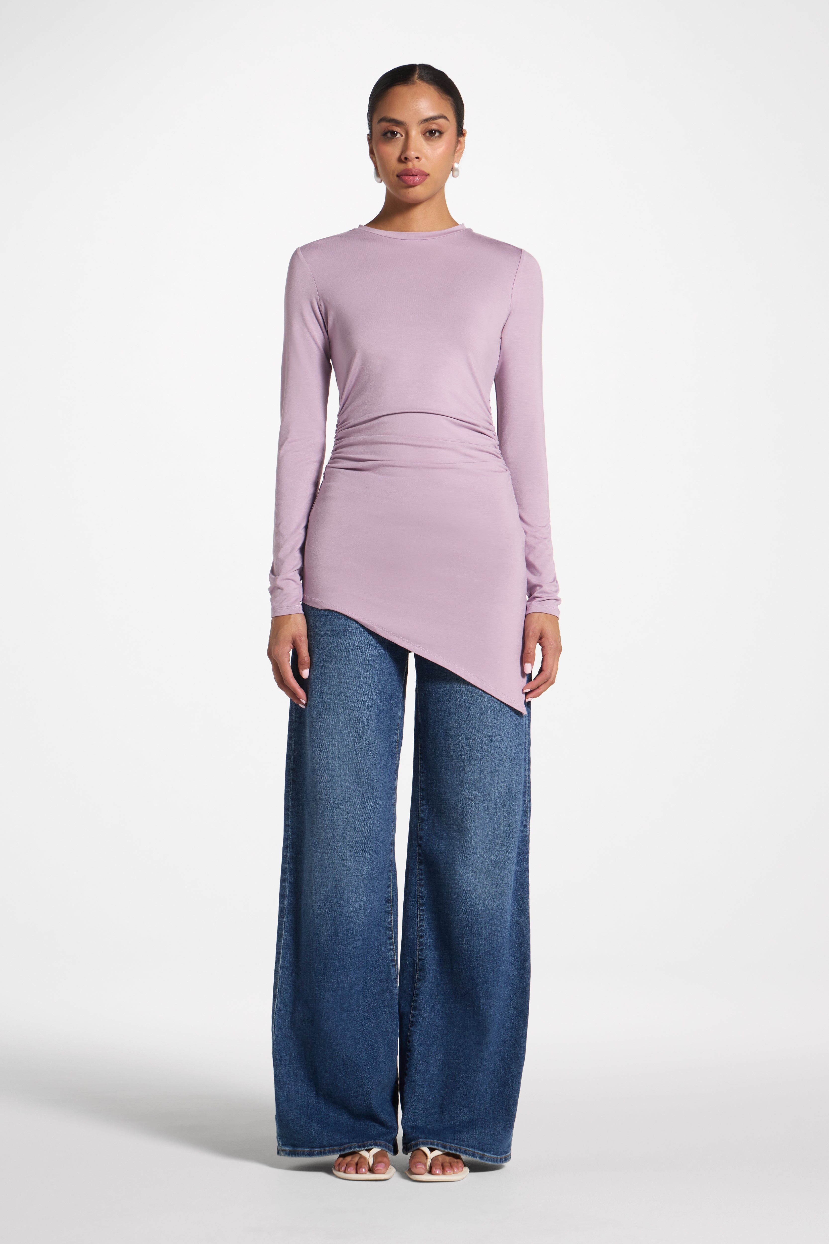 Asymmetric Rouched Bamboo Top - Smokey Lavender Abayas Veiled 