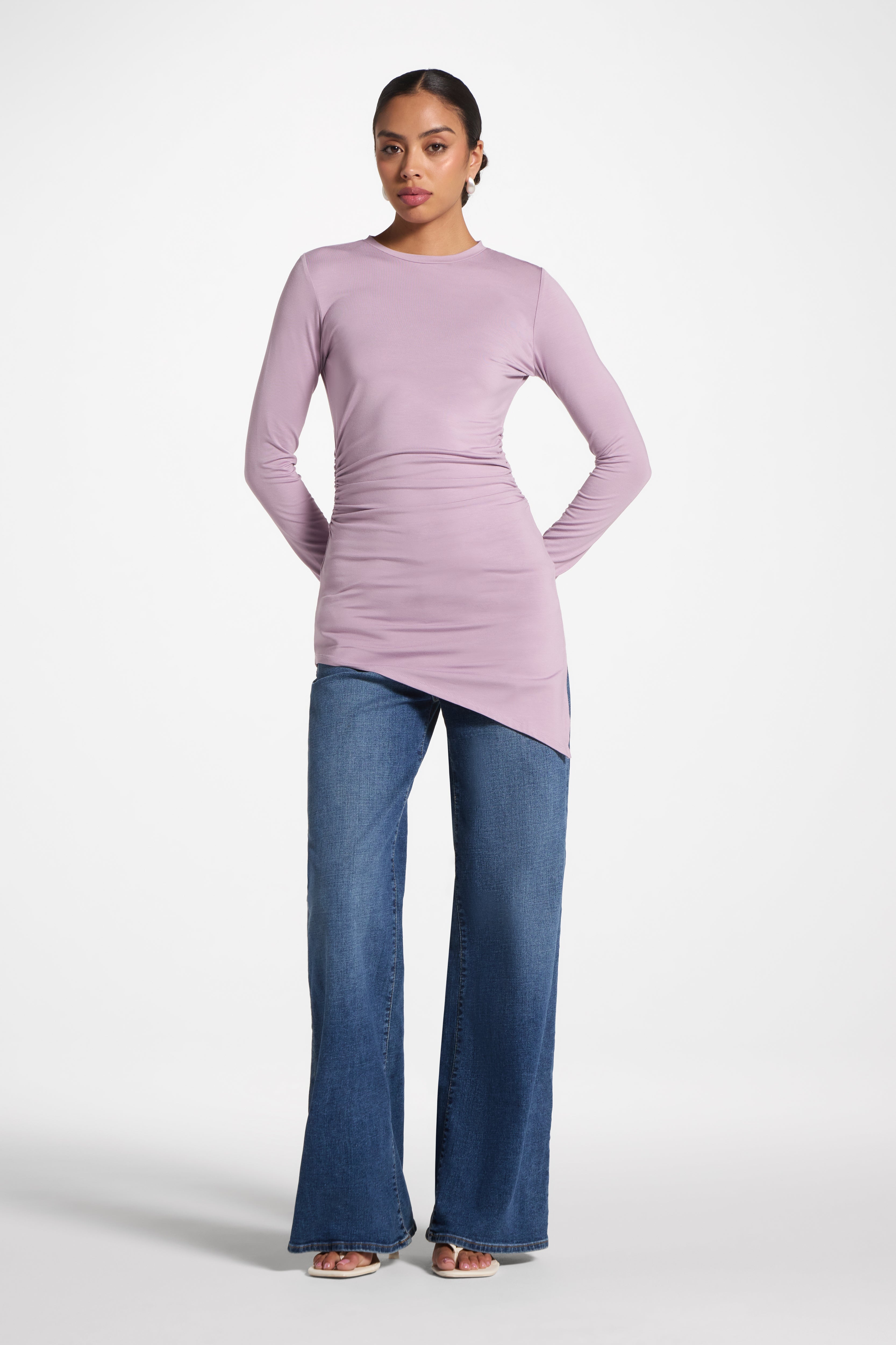 Asymmetric Rouched Bamboo Top - Smokey Lavender Abayas Veiled 