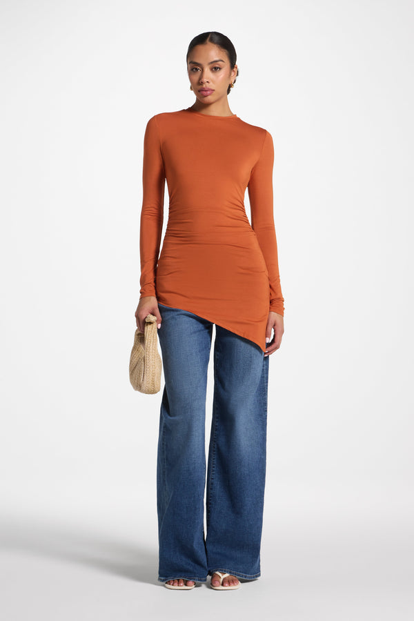 Asymmetric Rouched Bamboo Top - Spice Abayas Veiled 