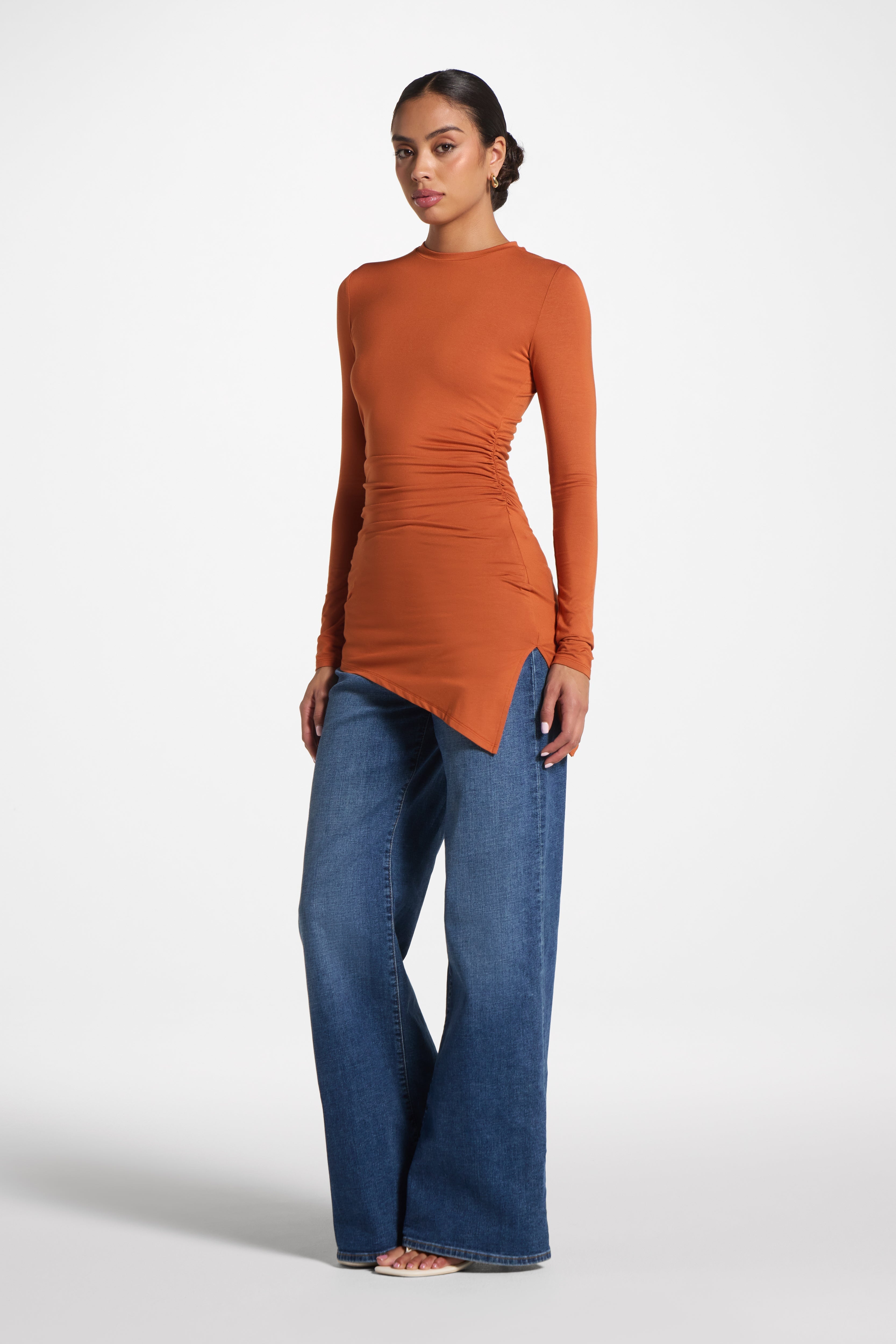 Asymmetric Rouched Bamboo Top - Spice Abayas Veiled 