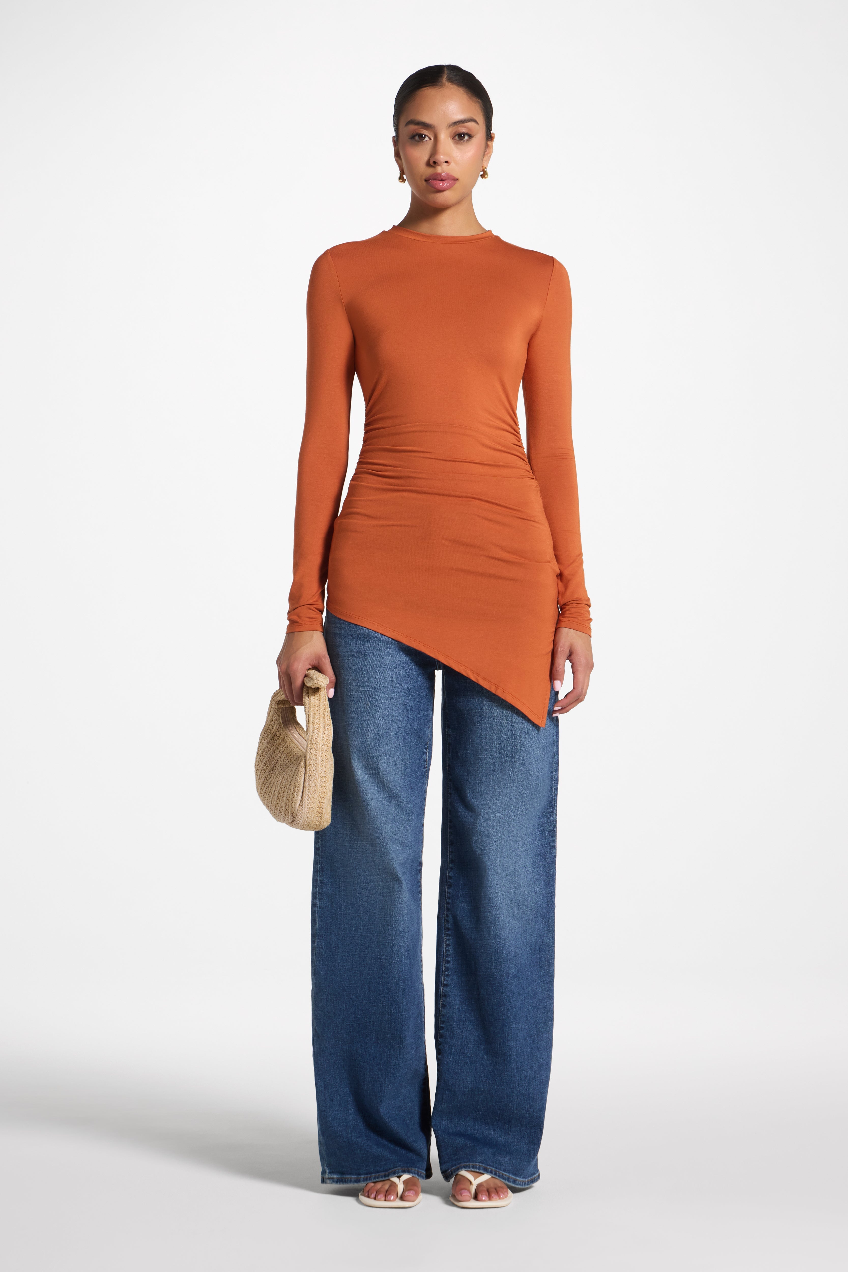 Asymmetric Rouched Bamboo Top - Spice Abayas Veiled 