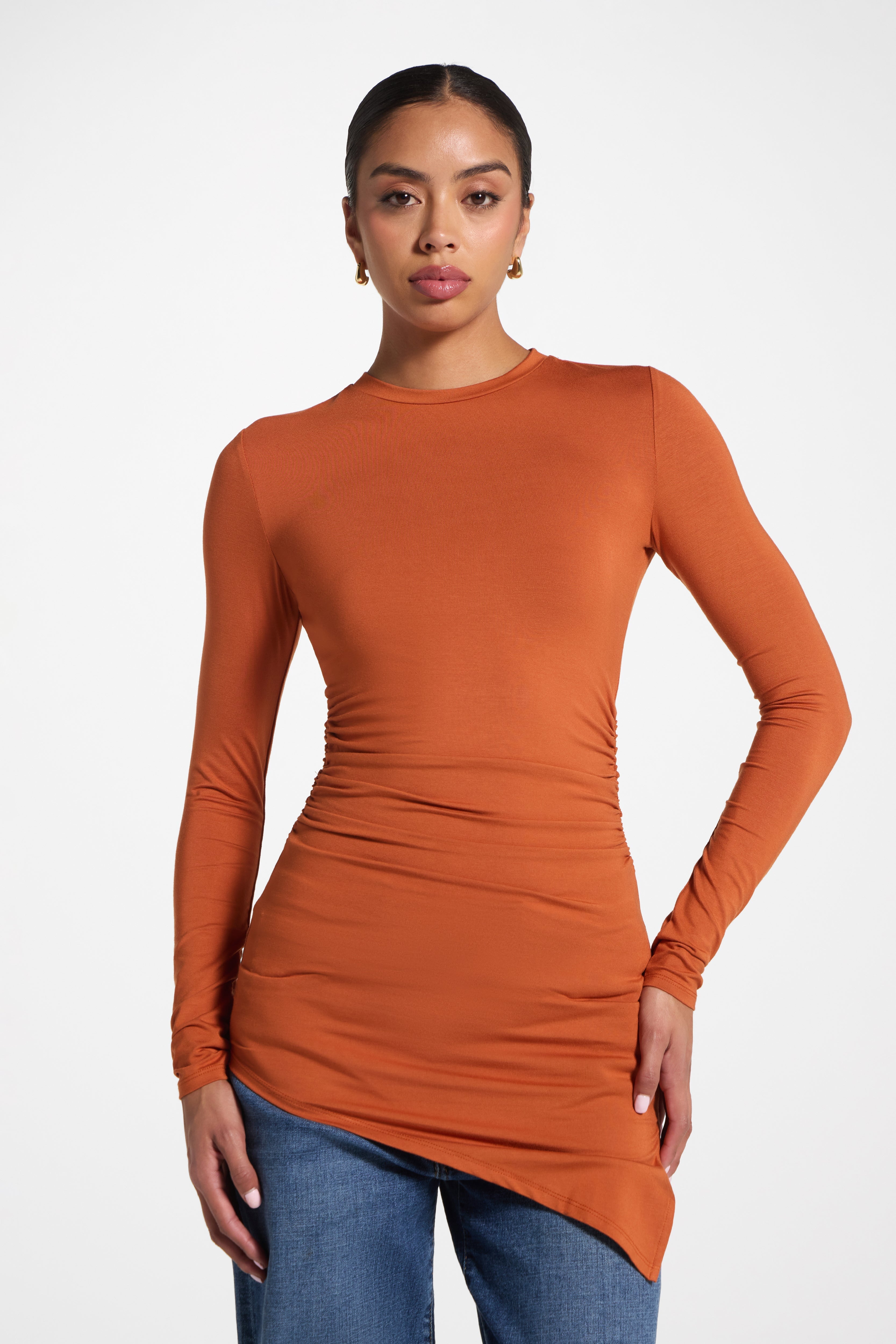 Asymmetric Rouched Bamboo Top - Spice Abayas Veiled 