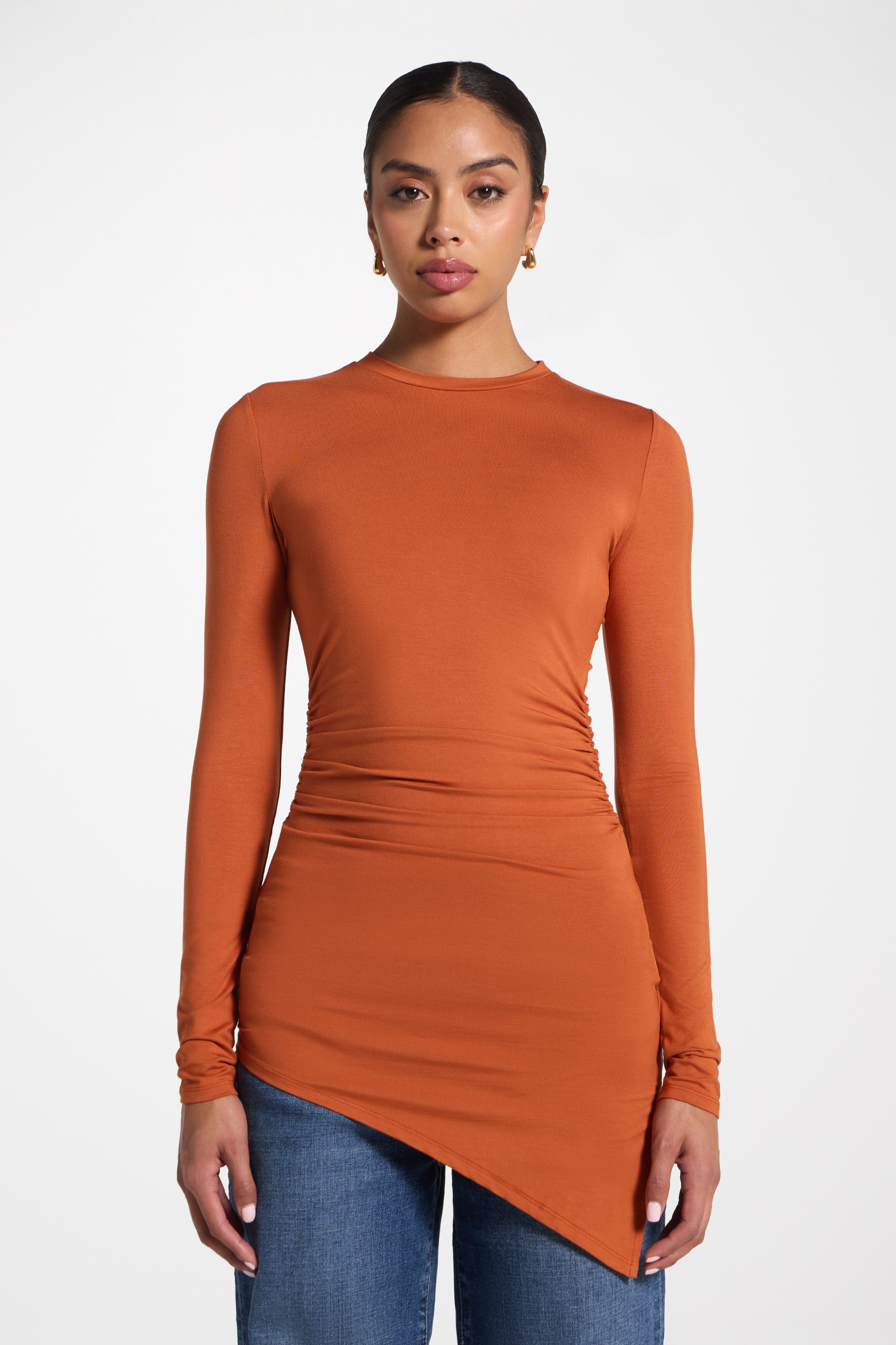 Asymmetric Rouched Bamboo Top - Spice Abayas Veiled 