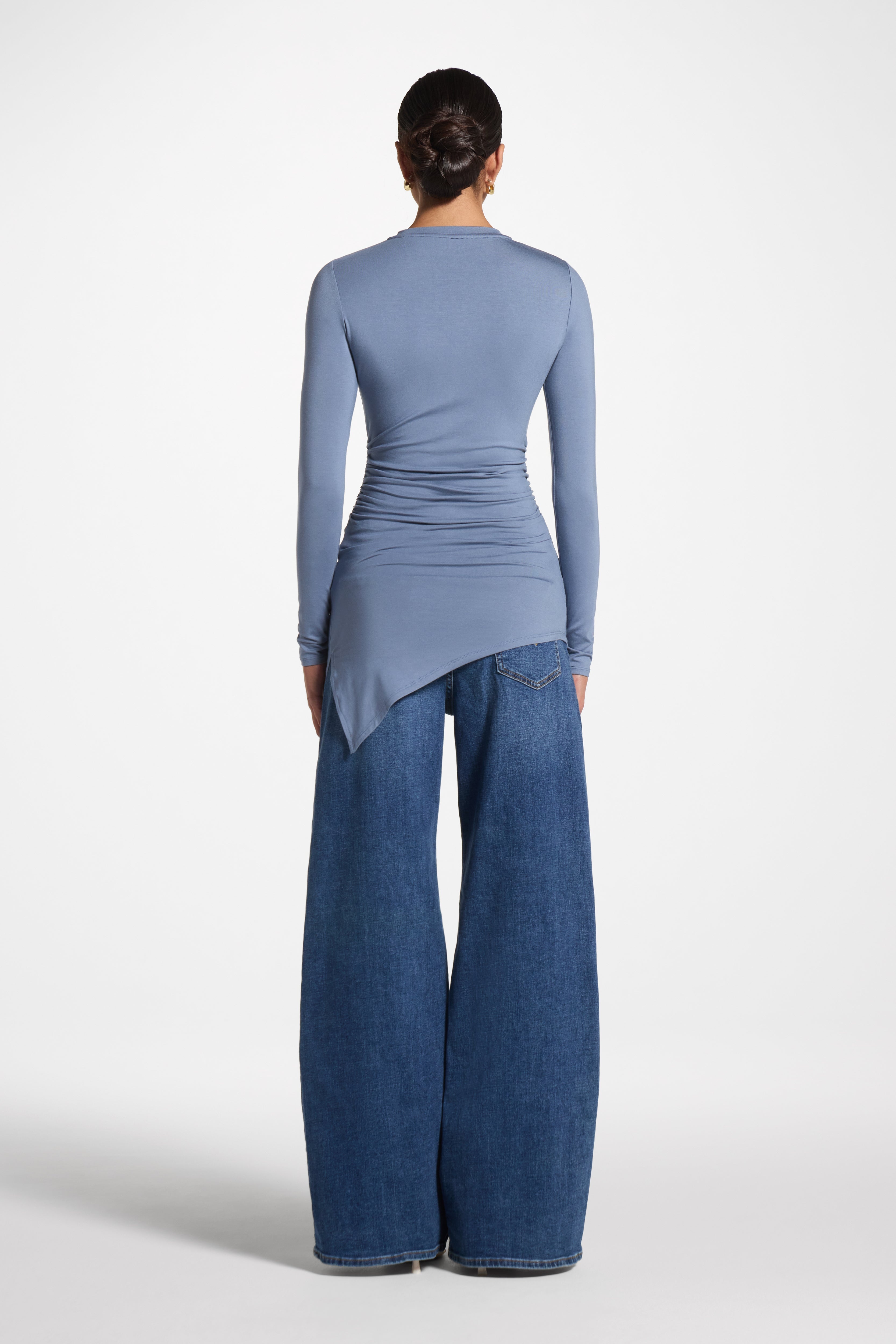 Asymmetric Rouched Bamboo Top - Steel Blue Abayas Veiled 