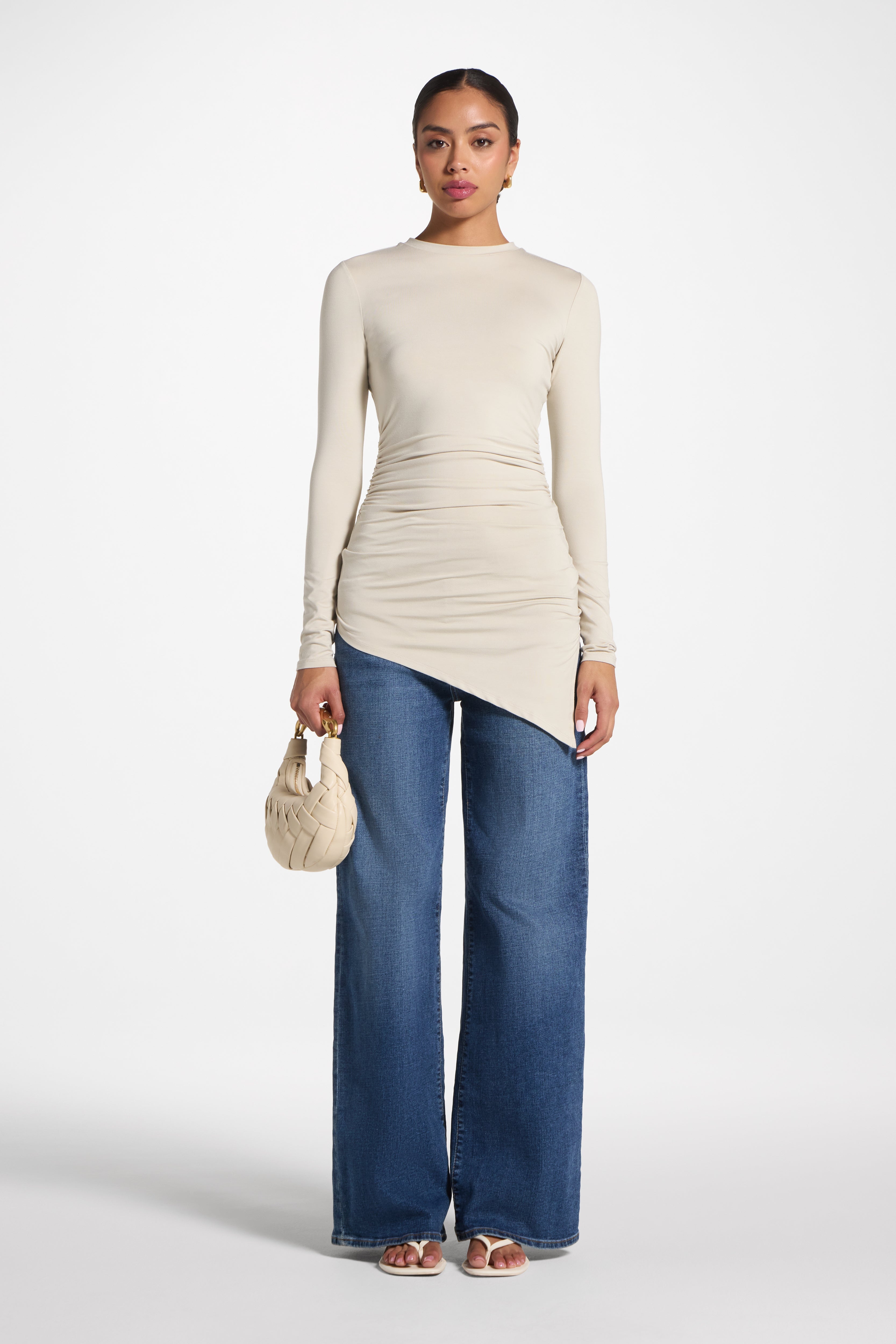 Asymmetric Rouched Bamboo Top - Stone Abayas Veiled 