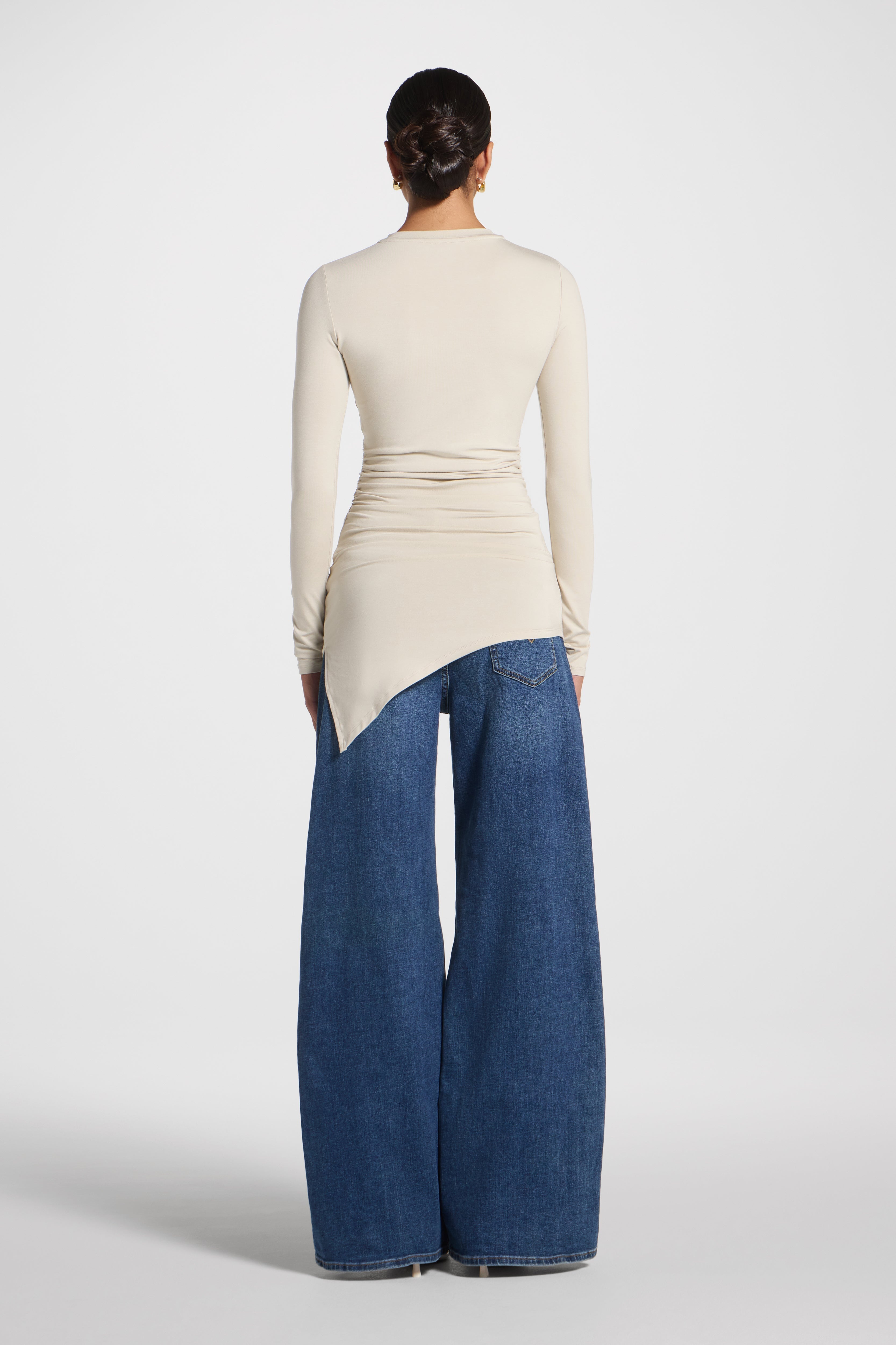 Asymmetric Rouched Bamboo Top - Stone Abayas Veiled 