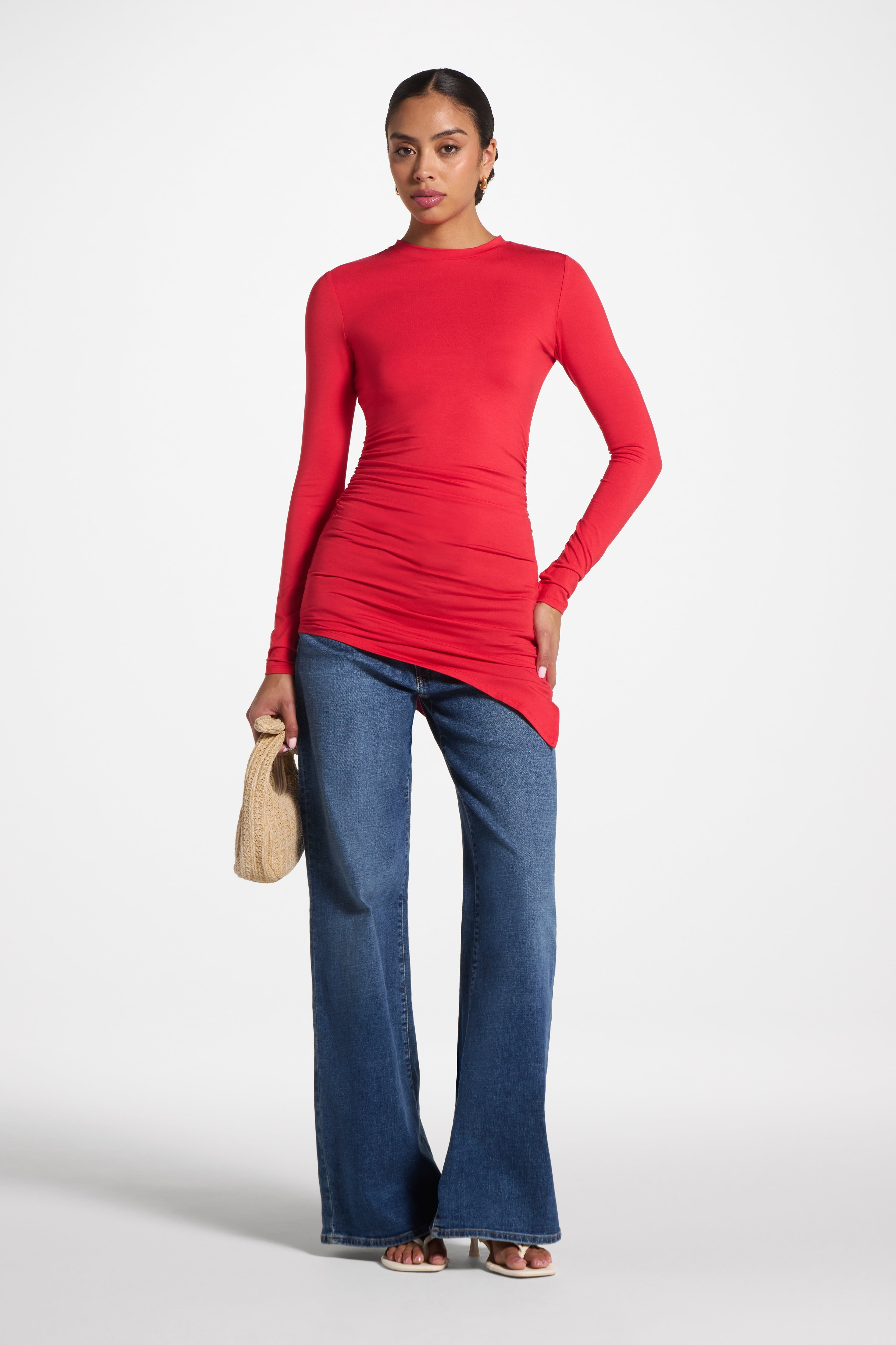 Asymmetric Rouched Bamboo Top - Strawberry Abayas Veiled 
