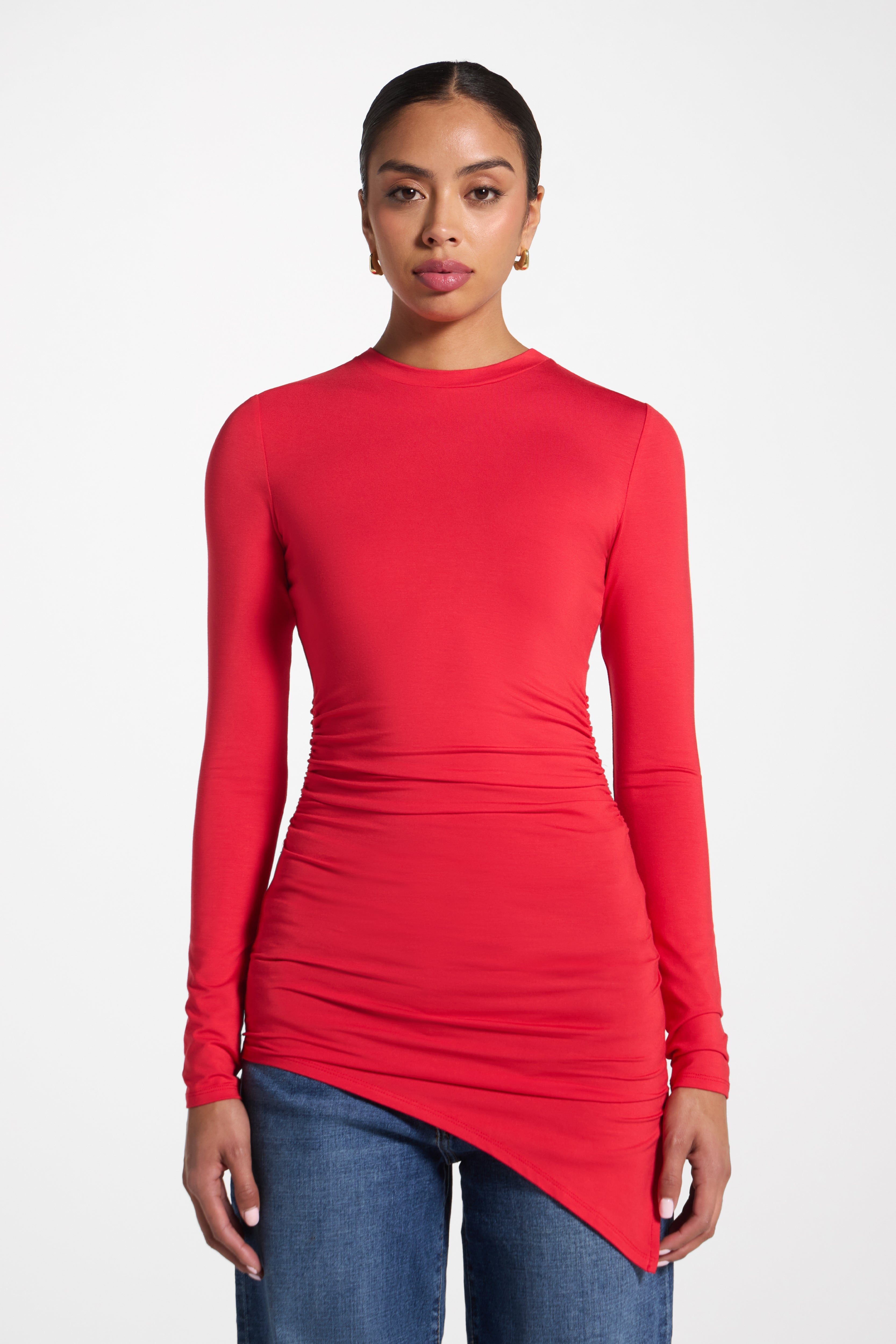 Asymmetric Rouched Bamboo Top - Strawberry Abayas Veiled 