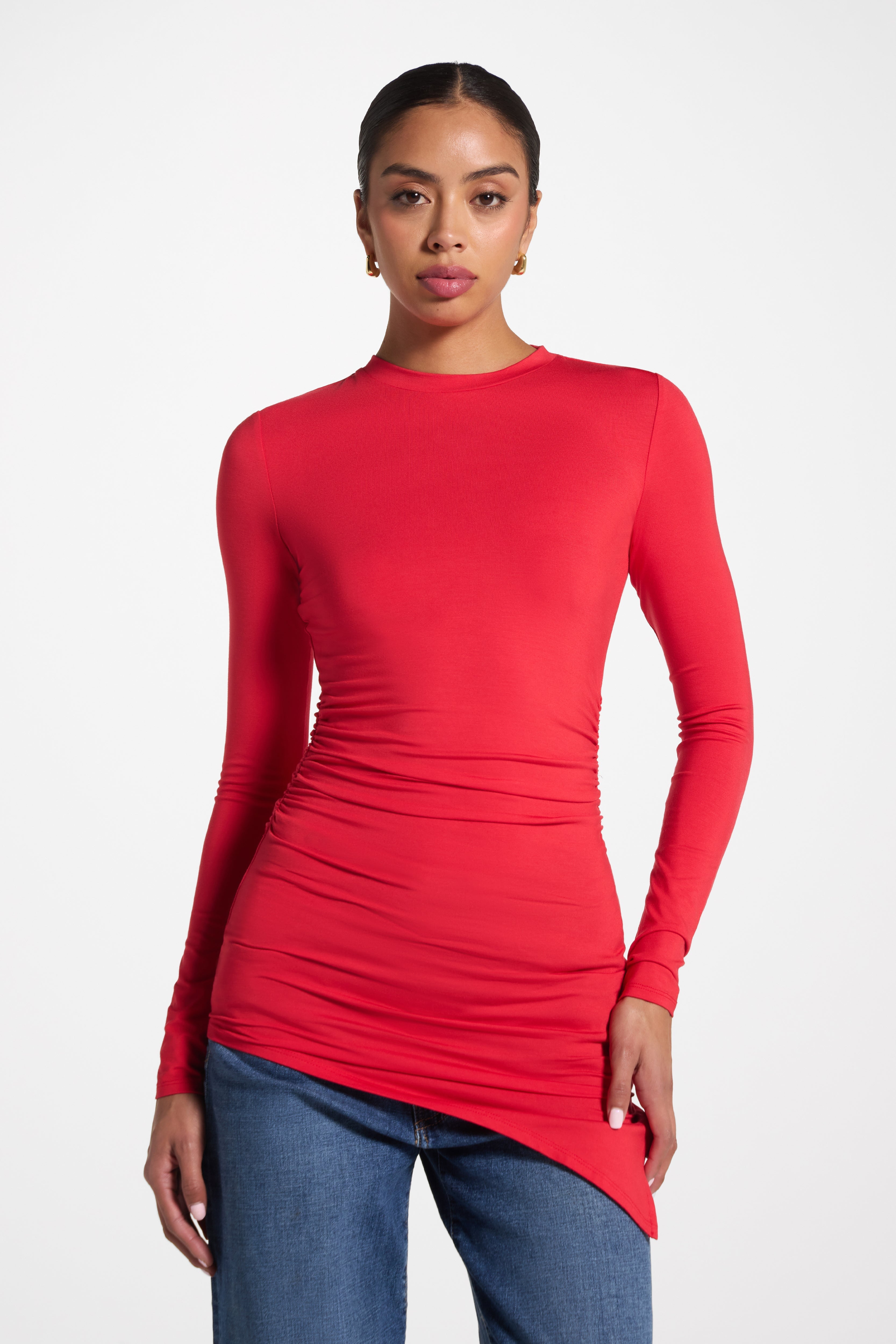 Asymmetric Rouched Bamboo Top - Strawberry Abayas Veiled 