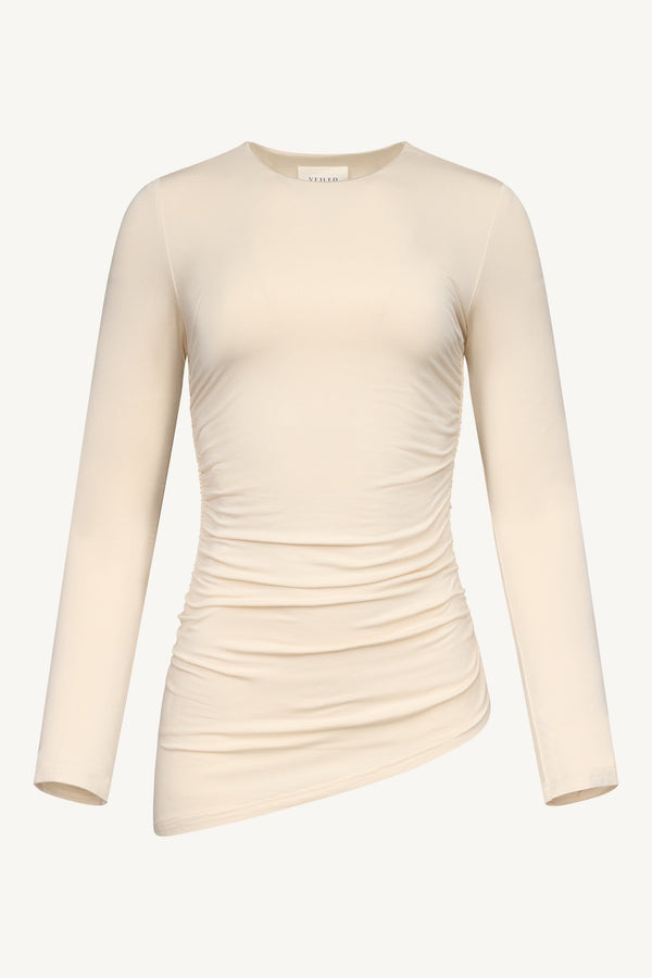 Asymmetric Rouched Jersey Top - Off White Dresses Veiled 