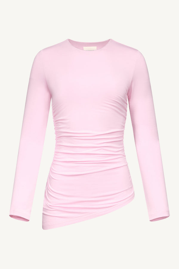 Asymmetric Rouched Jersey Top - Pastel Pink Dresses Veiled 