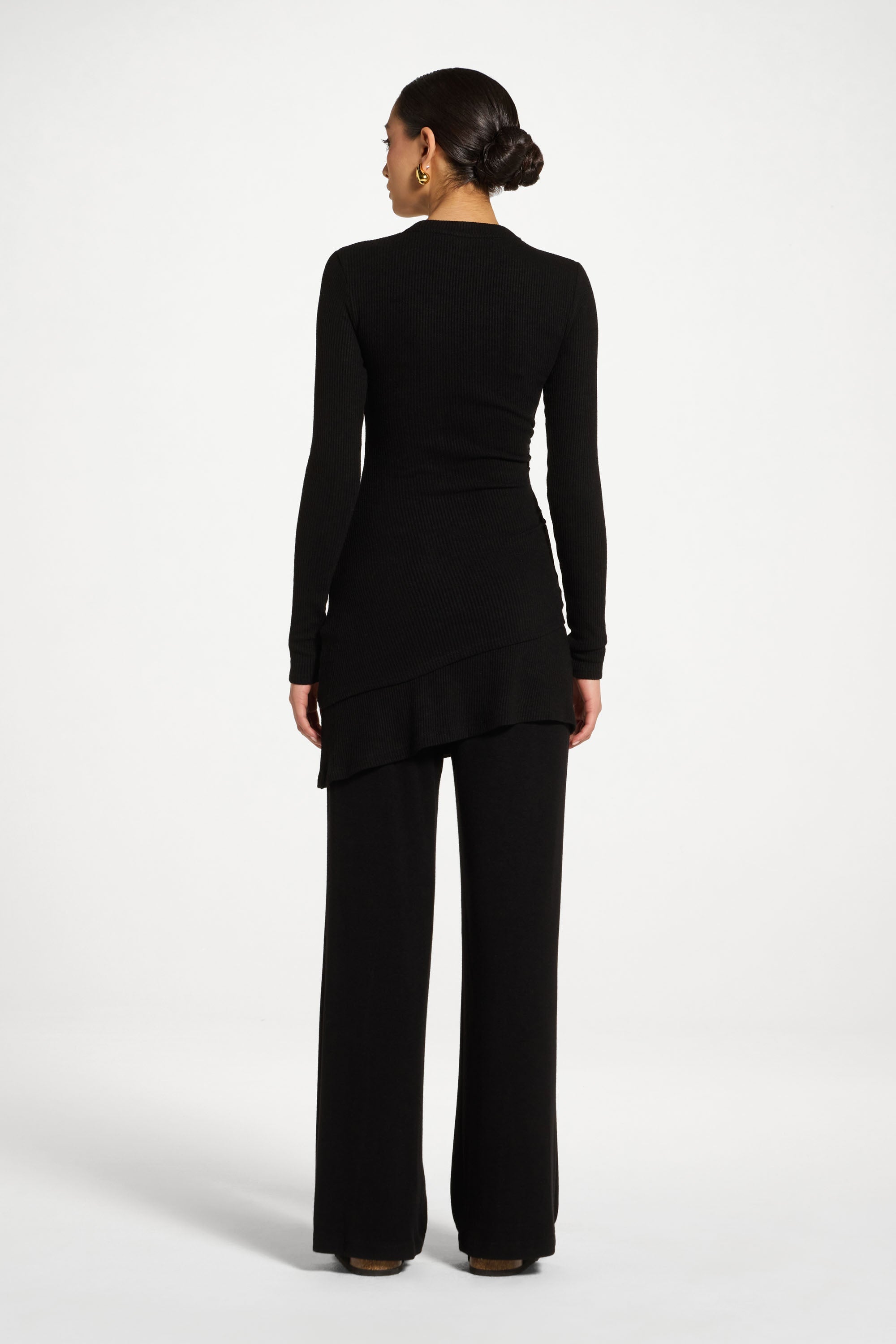 Asymmetric Rouched Knit Top - Black Abayas Veiled 