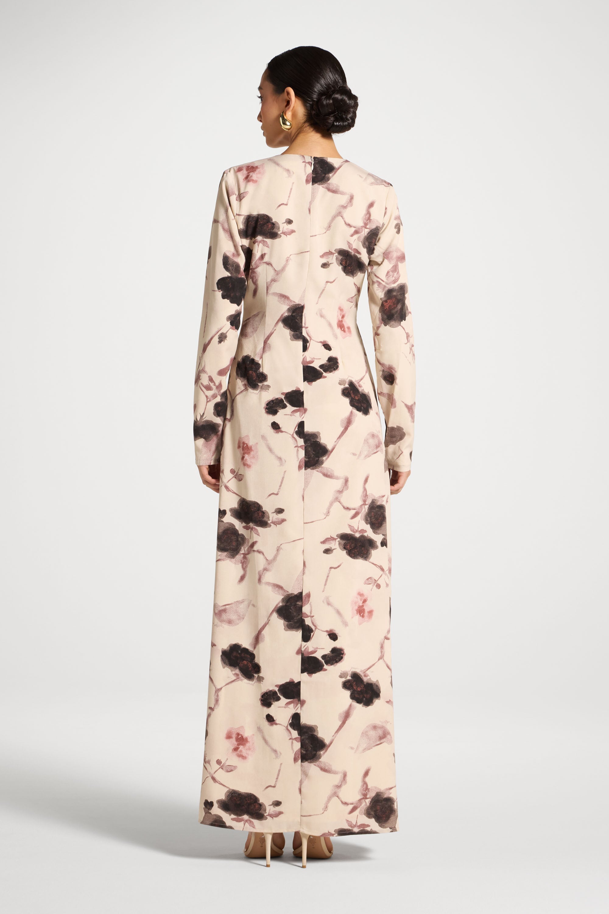 Asymmetric Rouched Maxi Dress - Vanilla Petals Abayas Veiled 