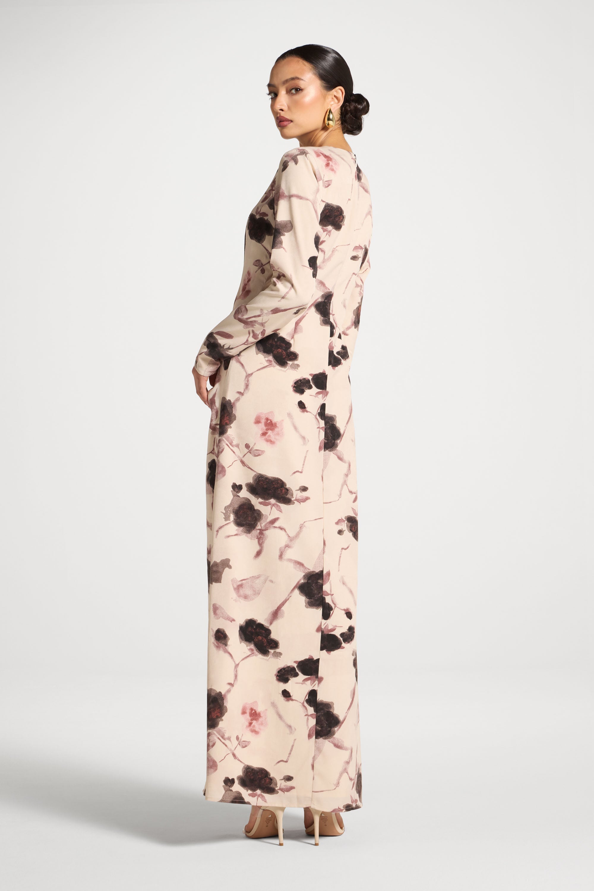 Asymmetric Rouched Maxi Dress - Vanilla Petals Abayas Veiled 