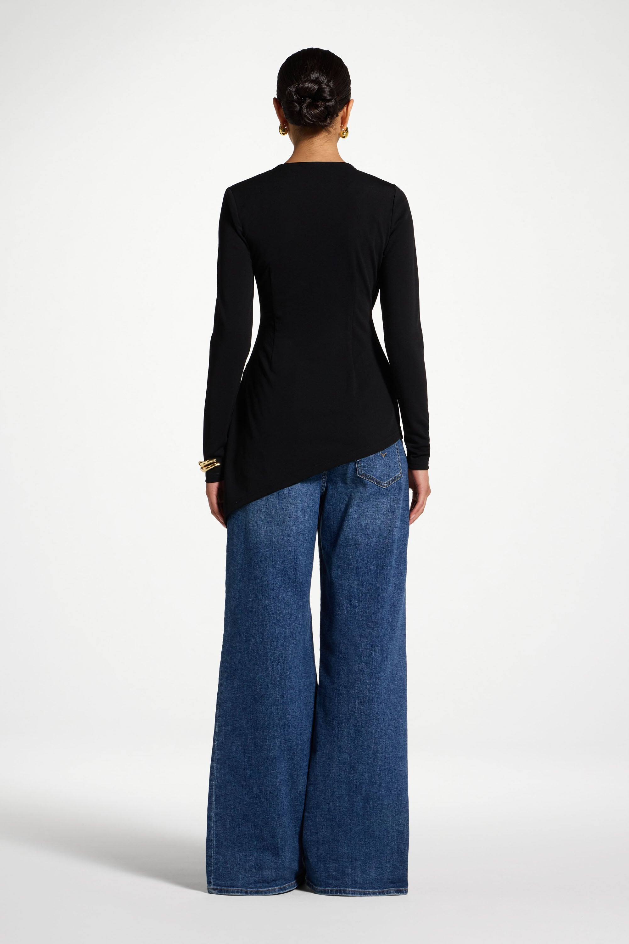 Asymmetric Rouched Shoulder Top - Black Abayas Veiled 
