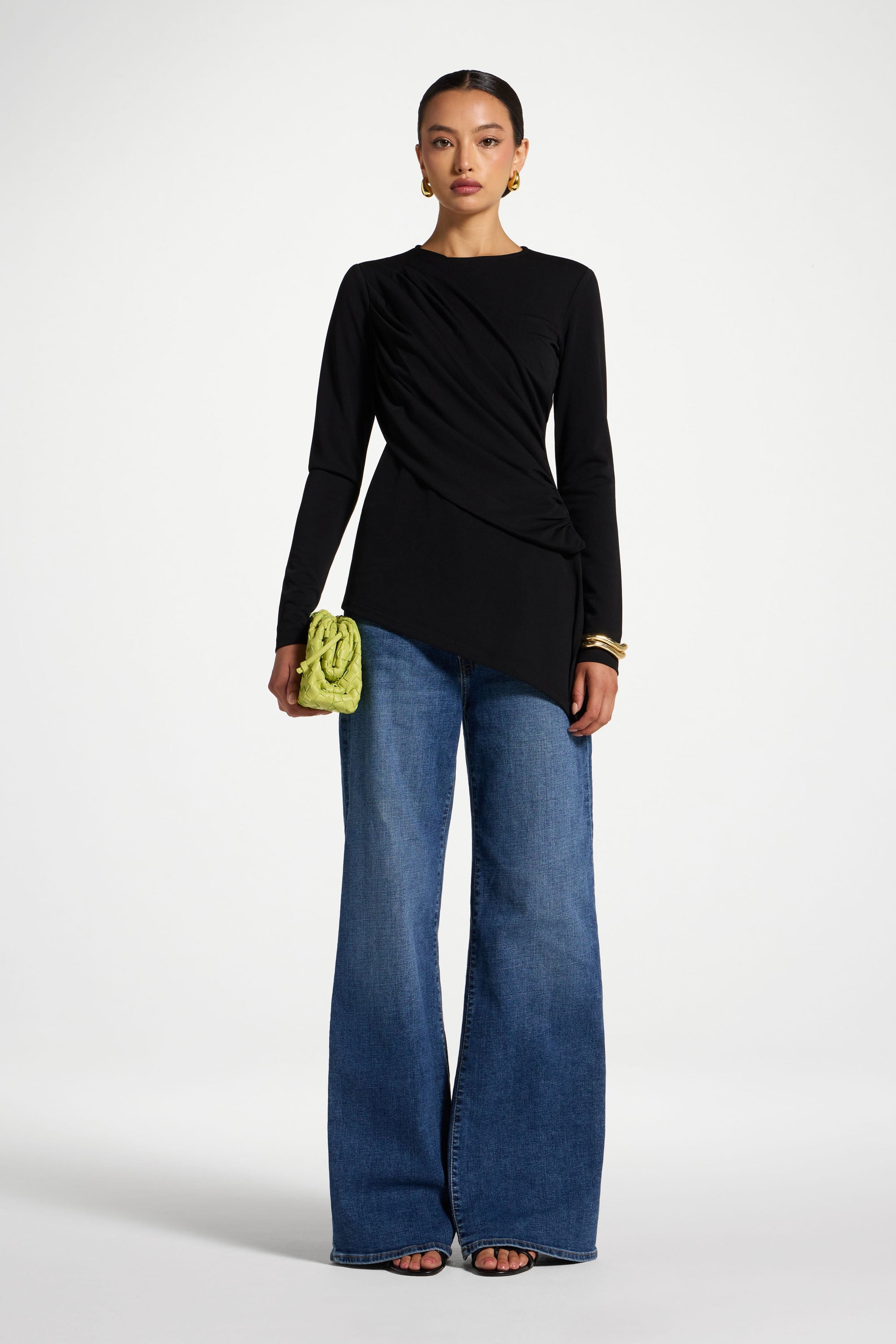 Asymmetric Rouched Shoulder Top - Black Abayas Veiled 